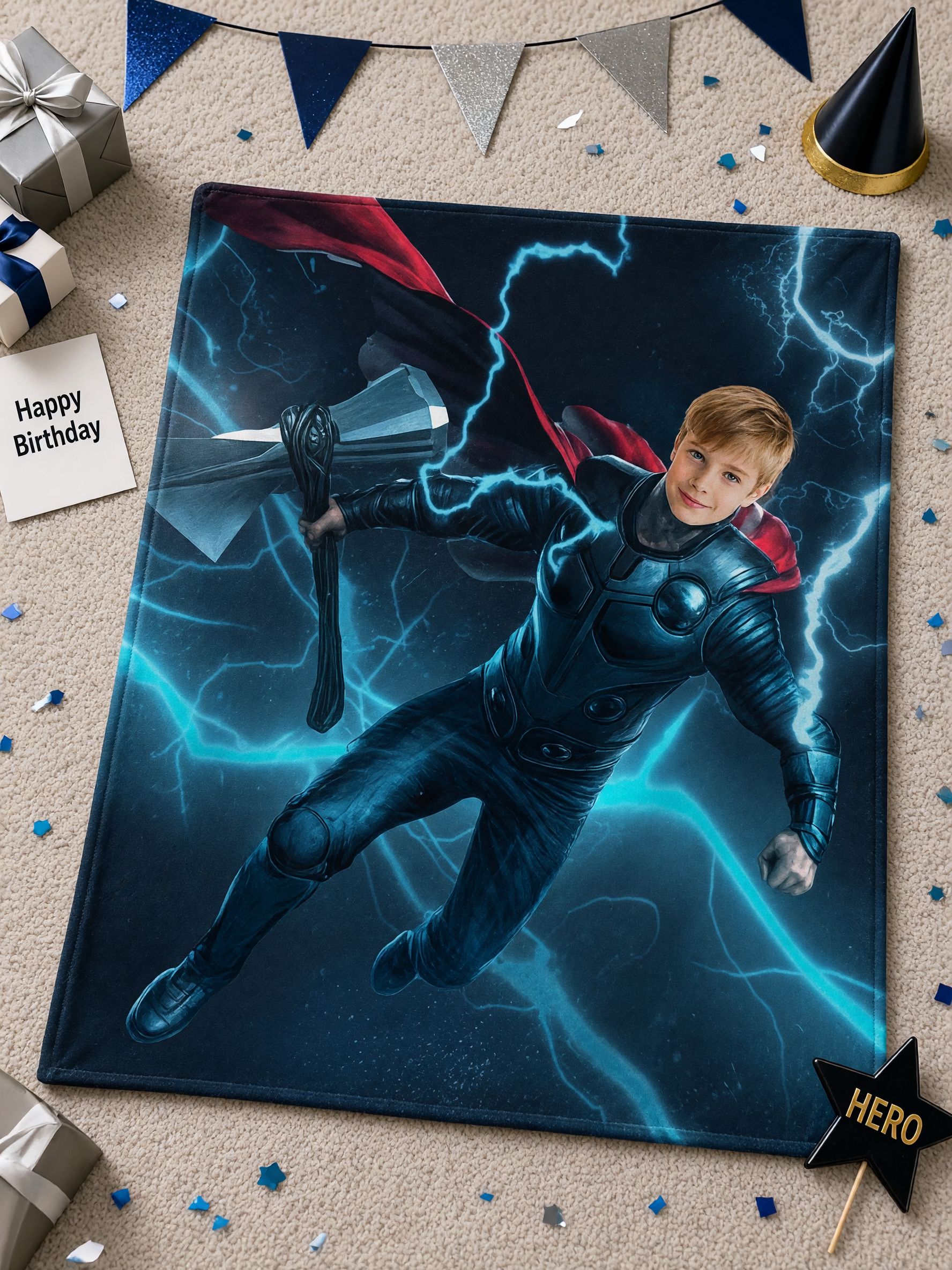 Custom Photo Face Superhero Blanket Ultra Soft Flannel Throw Bedding Ideal Personalized Gift for Kids