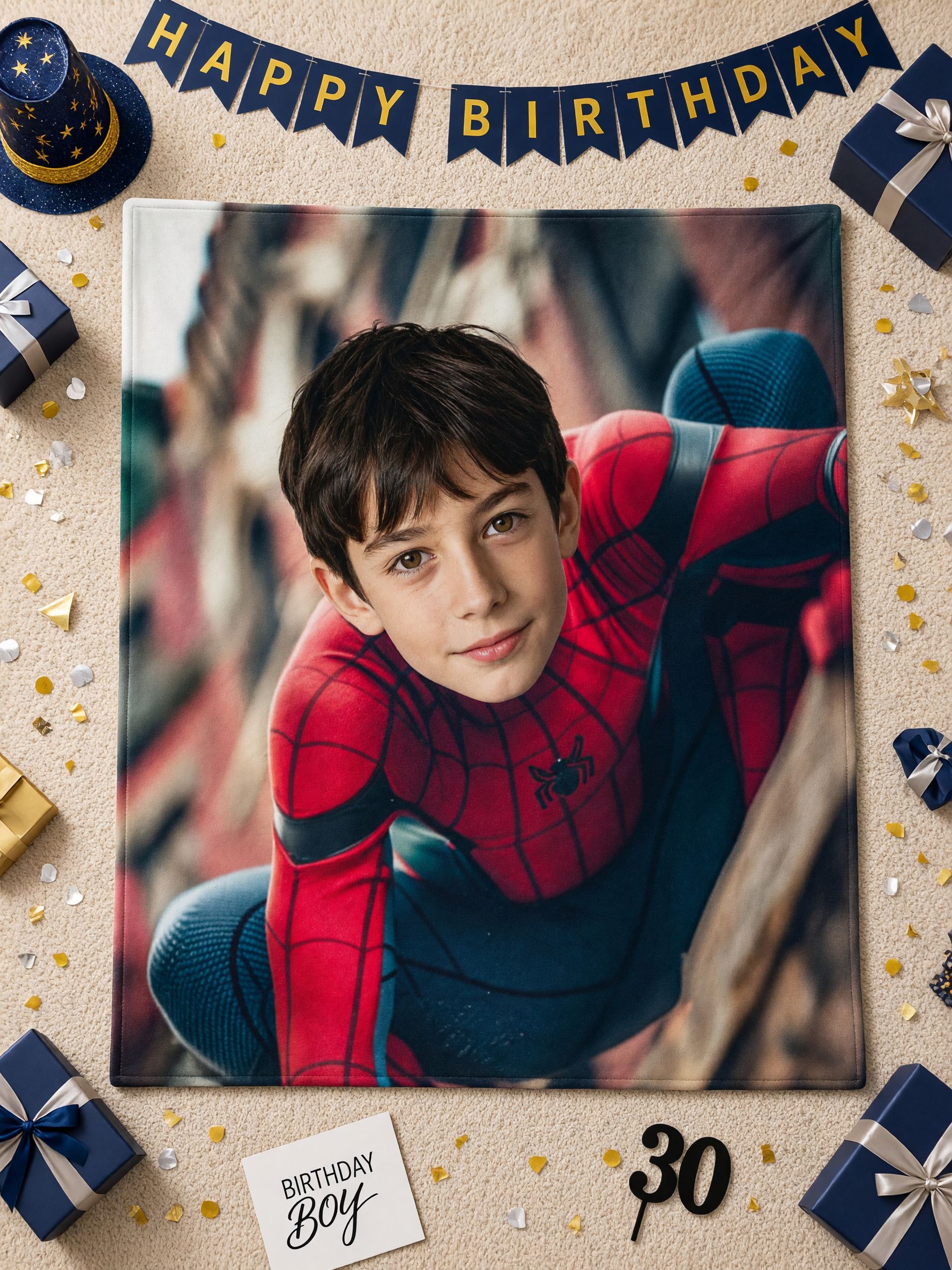 Custom Face Superhero Flannel Blanket, Personalized Photo Throw for Kids, Soft Cozy Bed Couch Warm Keepsake Gift