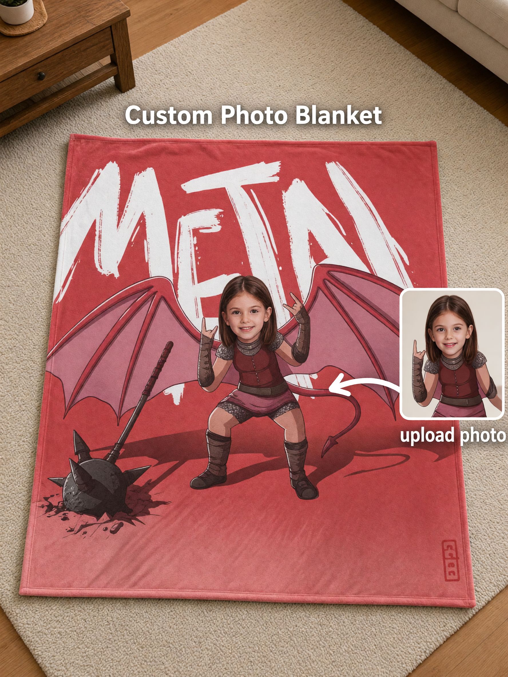Custom Face Photo Fleece Blanket, Personalized Heavy Metal Rocker Art Throw, Cozy Anti-Pilling Warm Gift for Couch Bed