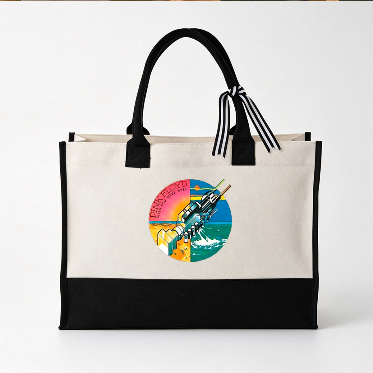Pink Floyd Wish You Were Here Album Cover Art - Canvas patchwork gift tote bag