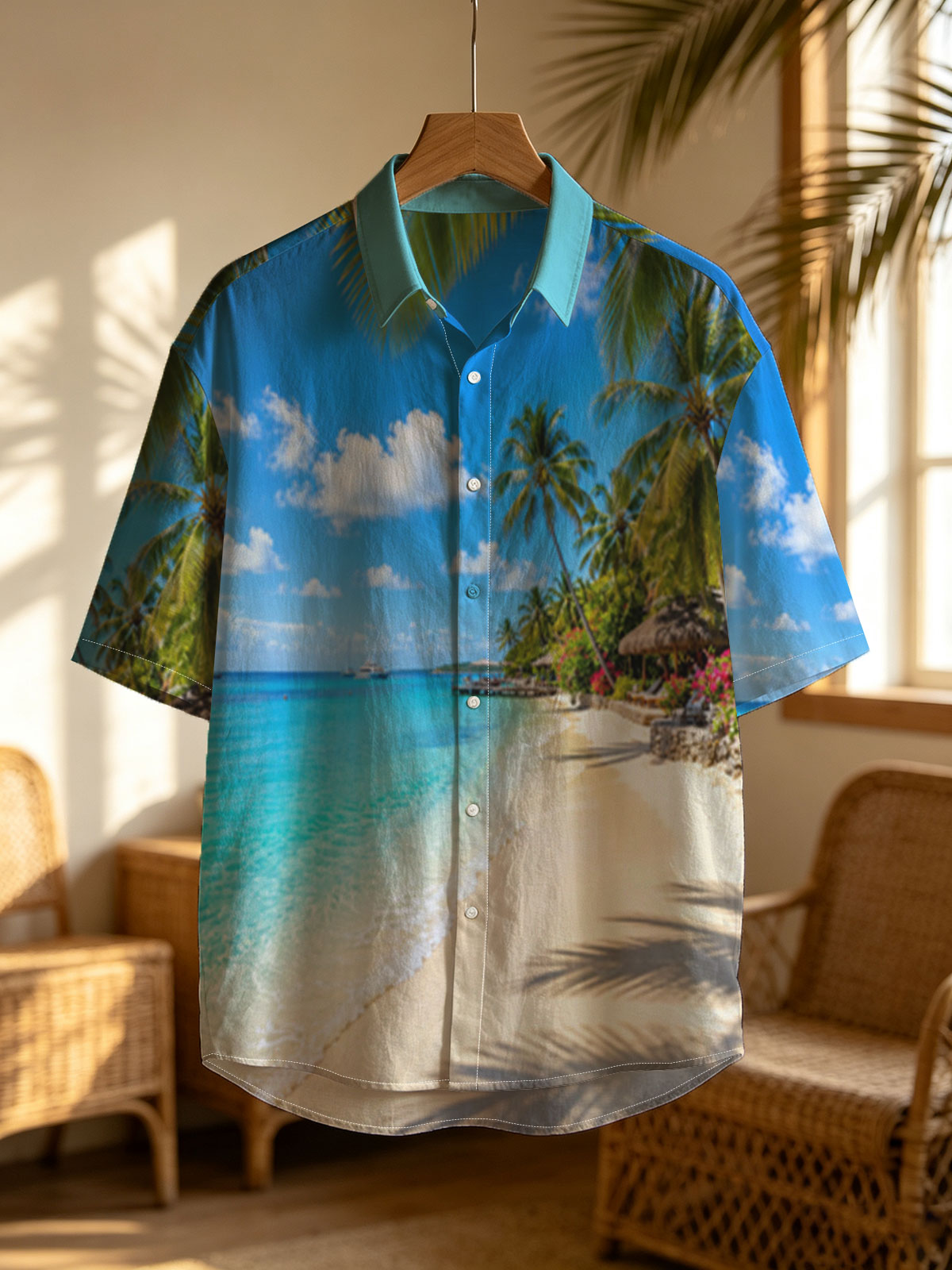Tropical Beach with Palm Trees and Crystal Clear Water -  Shirt