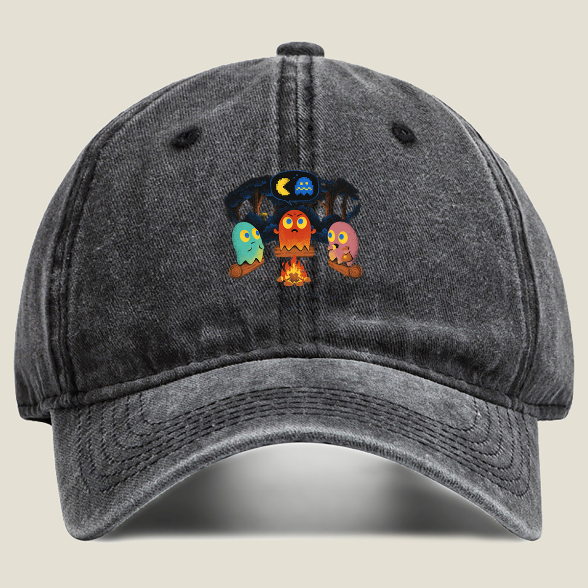 Pac-Man Ghosts Campfire Story - Washed Denim - Baseball Cap