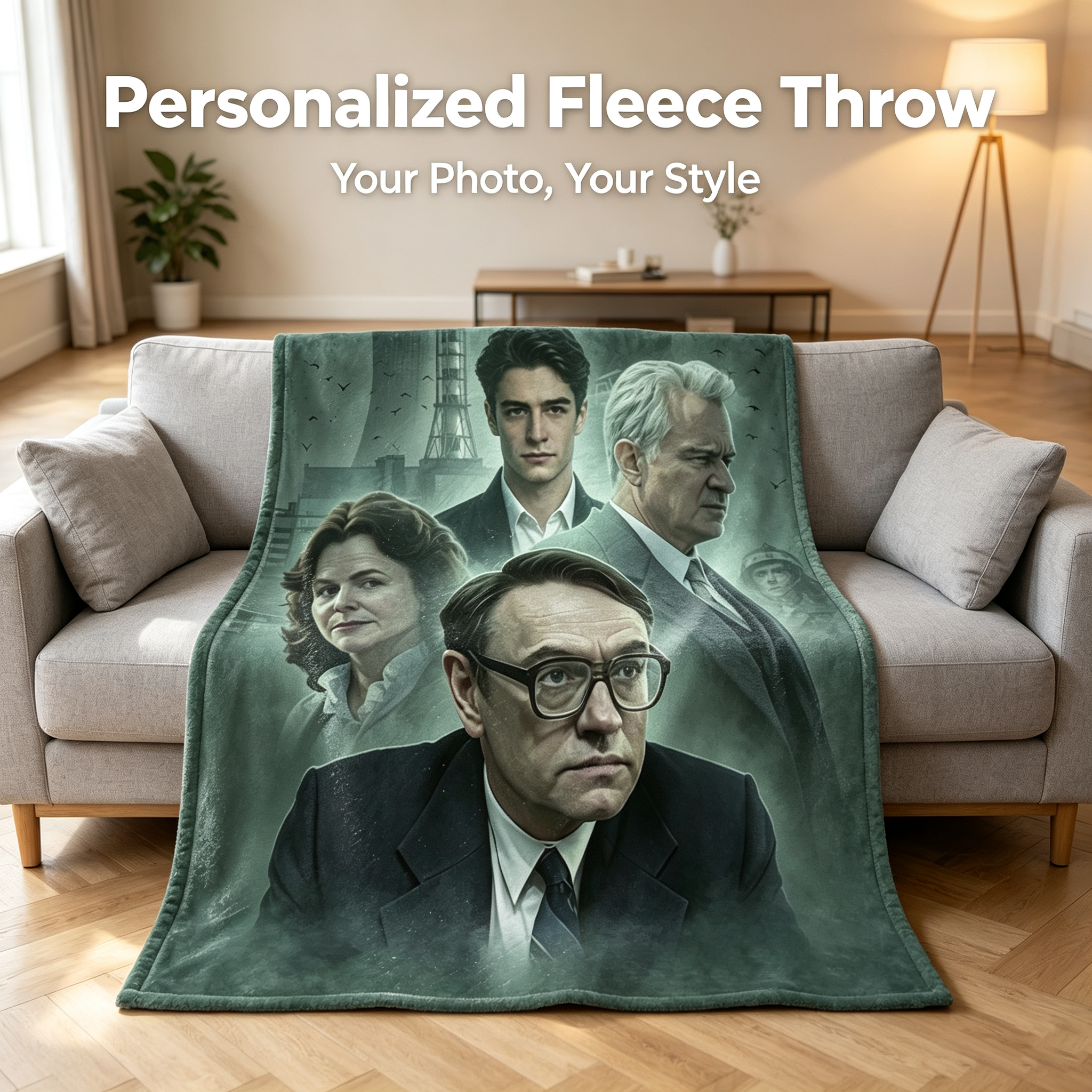 Custom Face Blanket Featuring Chernobyl Drama Characters Flannel Blanket for Cozy Home Use, Perfect Gift or Giveaway Item