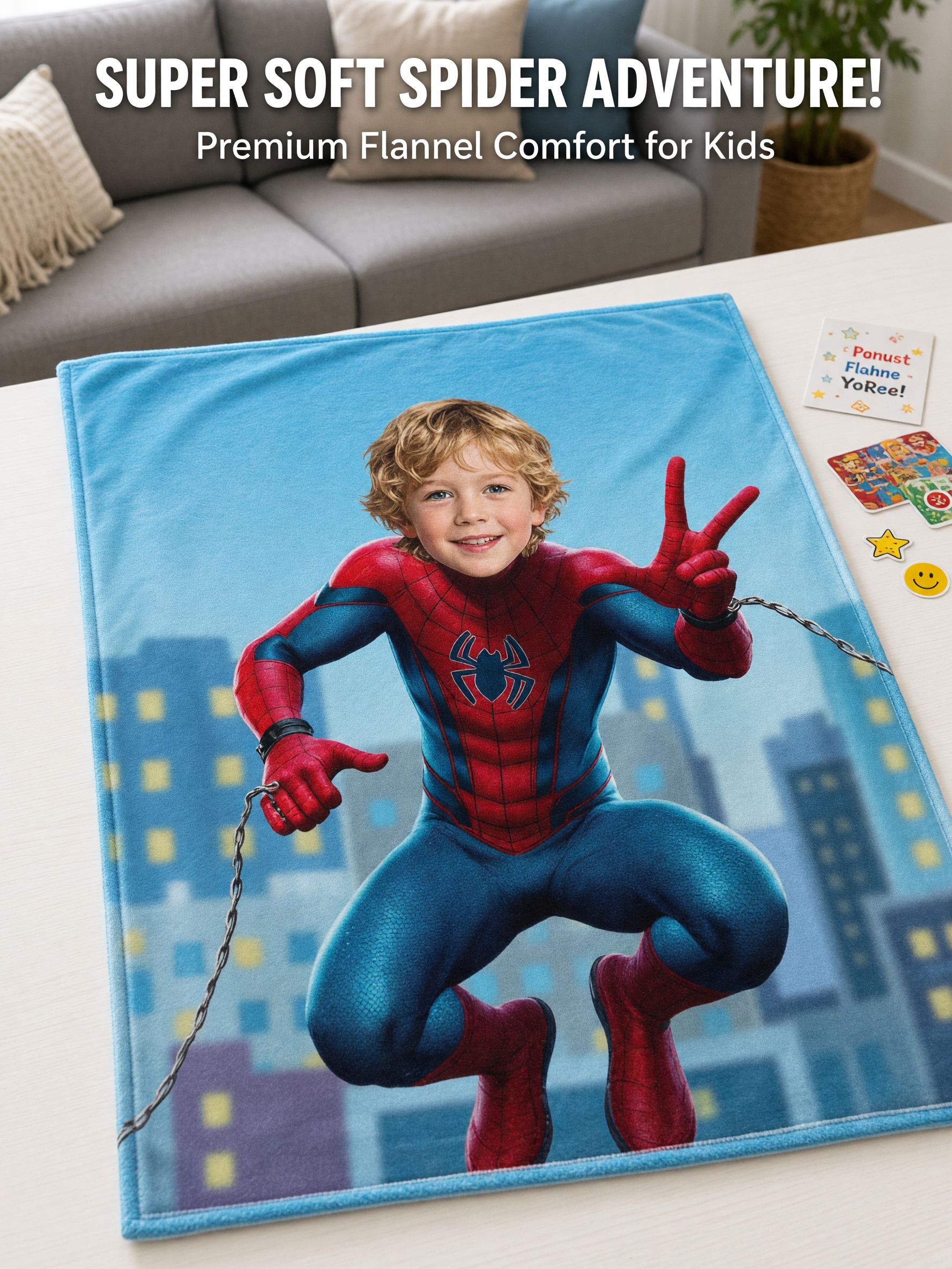 Personalized Custom Face Superhero Flannel Fleece Blanket Ultra Soft Cozy Throw Bed Couch Gift for Kids
