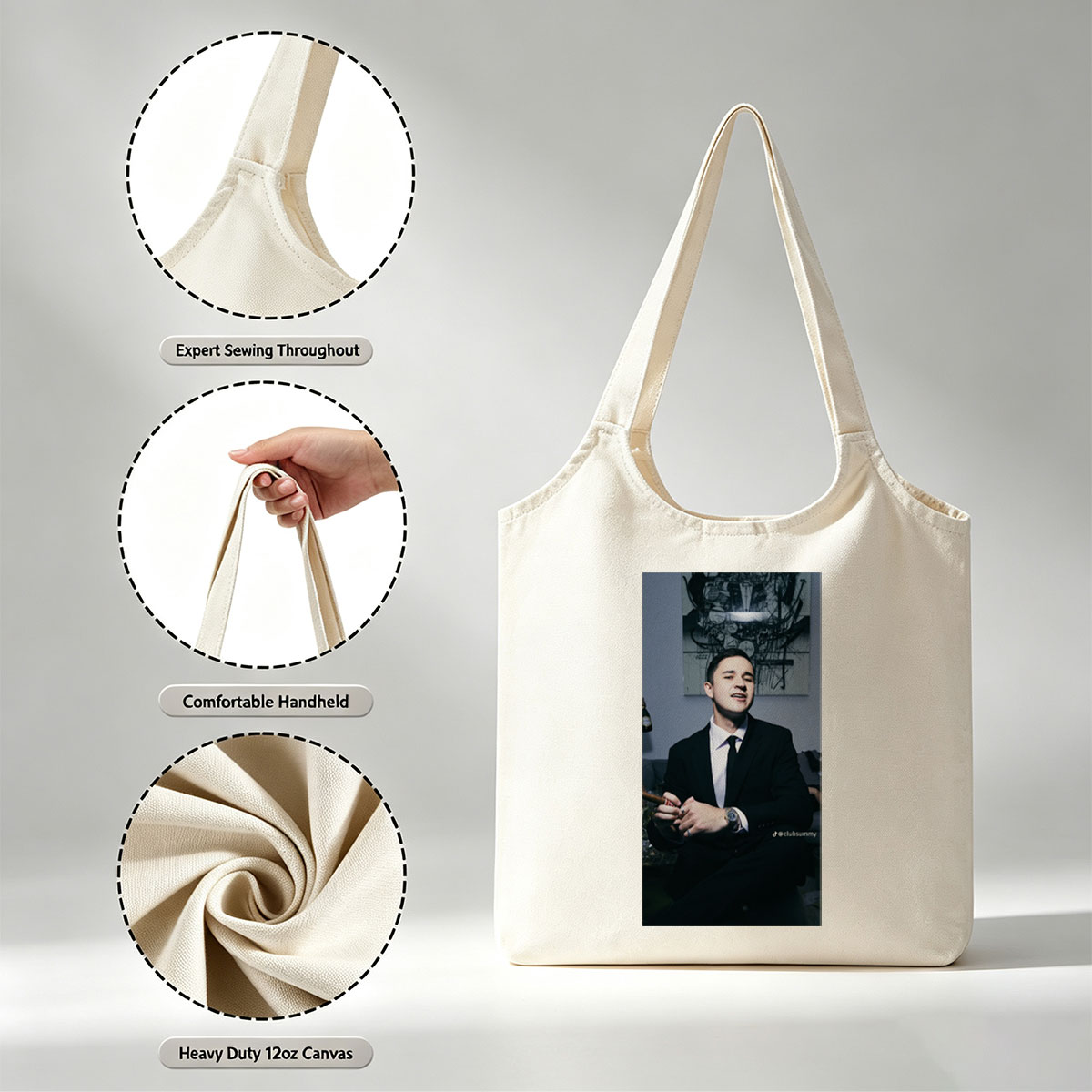 Pete Davidson in a Suit Holding a Cigar with Artwork in the Background - Canvas shoulder bags/