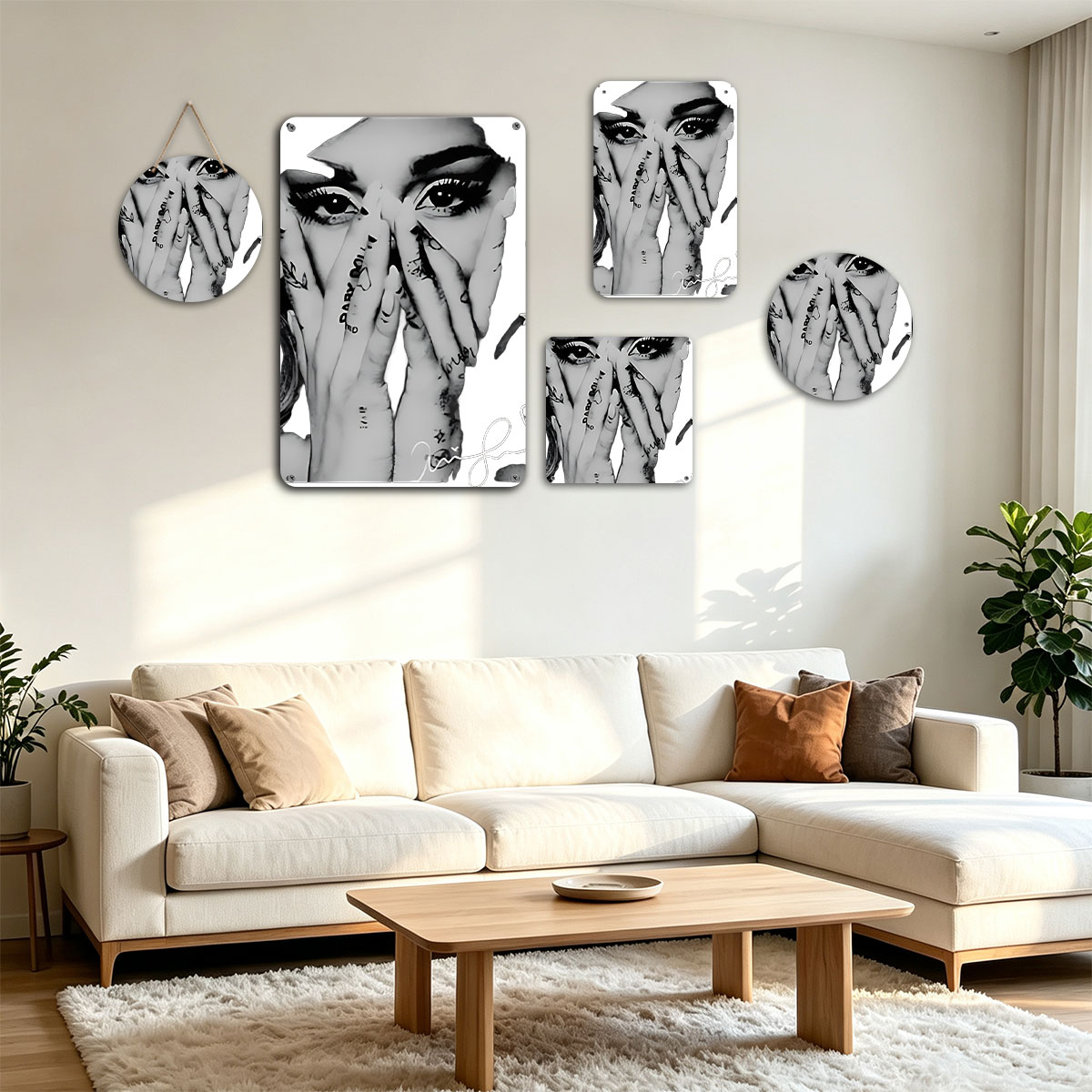 Lady Gaga: Dramatic Monochrome Portrait with Tattooed Hands and Signature - painting