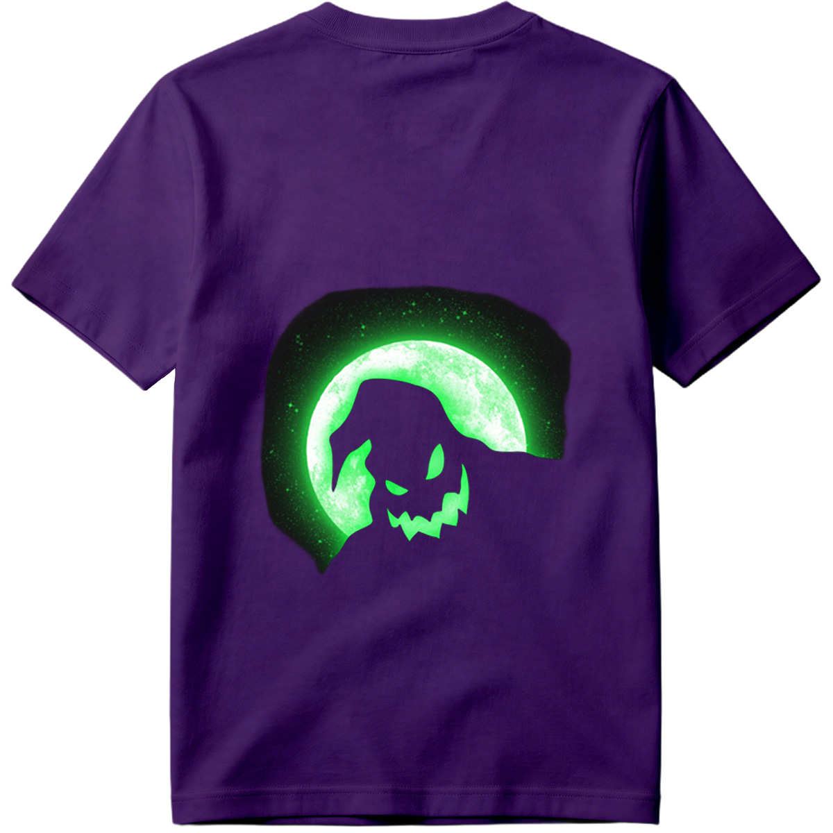 Pumpkin Head Silhouette Against Green Moon - Tee