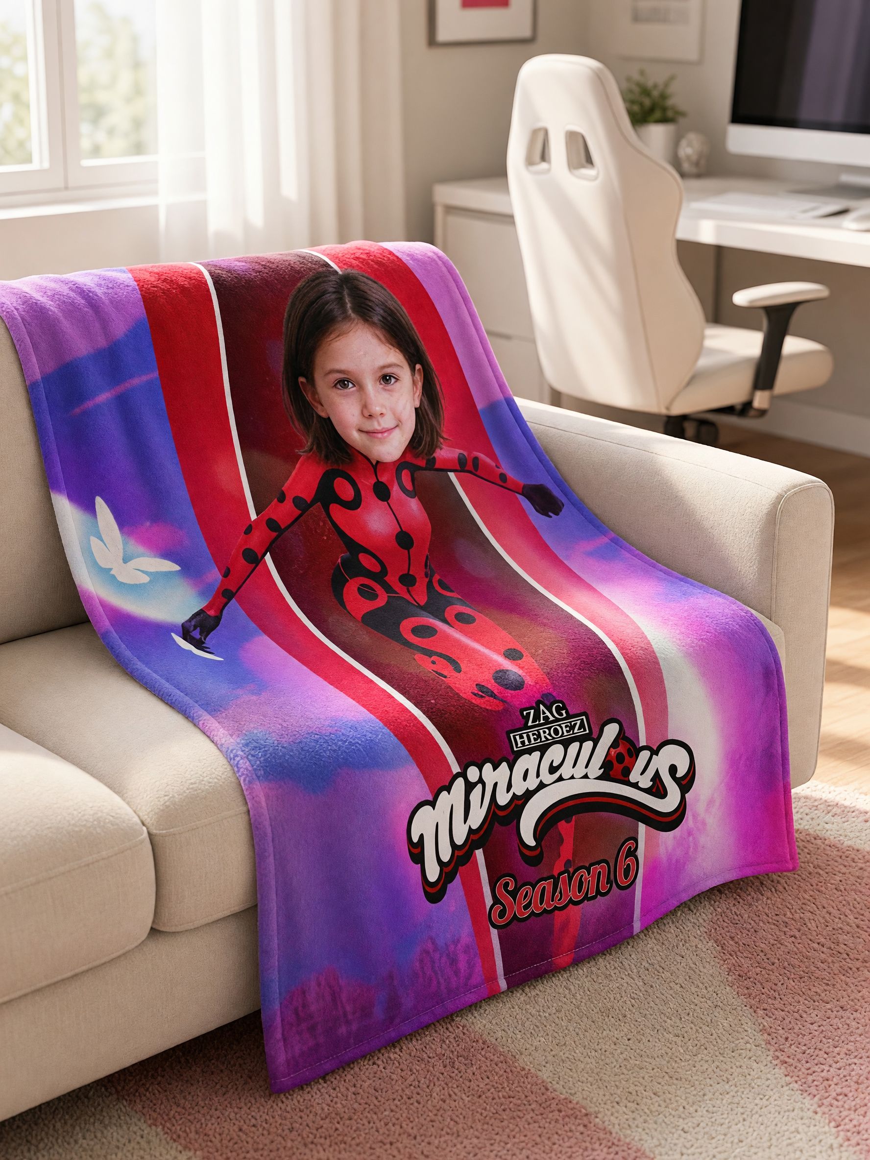 Custom Face Photo Blanket Personalized Superhero Flannel Fleece Throw Soft Skin-Friendly Cozy Gift for Kids and Family