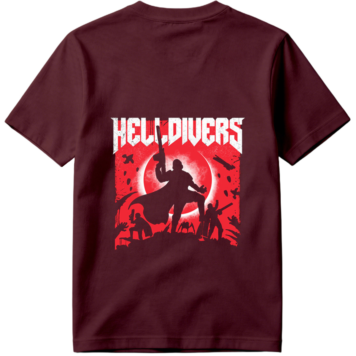 Helldivers: Silhouetted Warriors Against a Crimson Sky - Tee