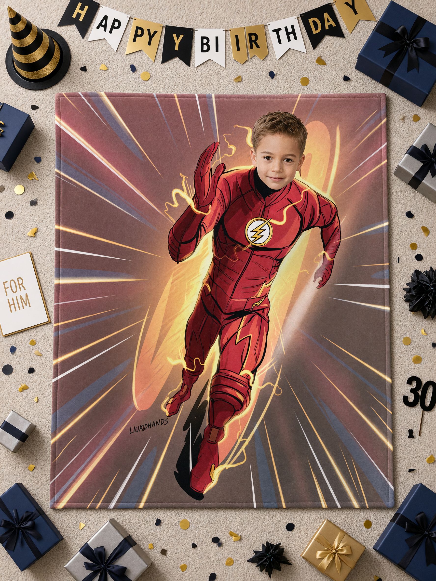 Custom Face Superhero Flannel Blanket, Personalized Photo Plush Throw for Kids, Cozy Comic Hero Fleece Gift