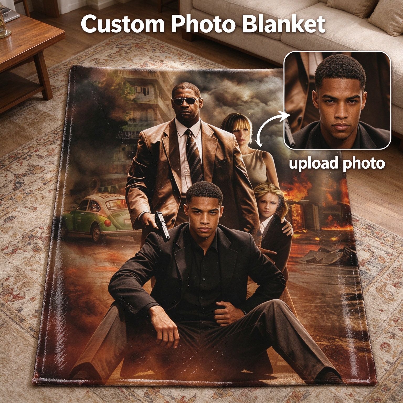 Custom Photo Face Flannel Throw Blanket Ultra Soft Anti Pilling Fleece Movie Poster Wrap Cozy Personalized Keepsake Gift