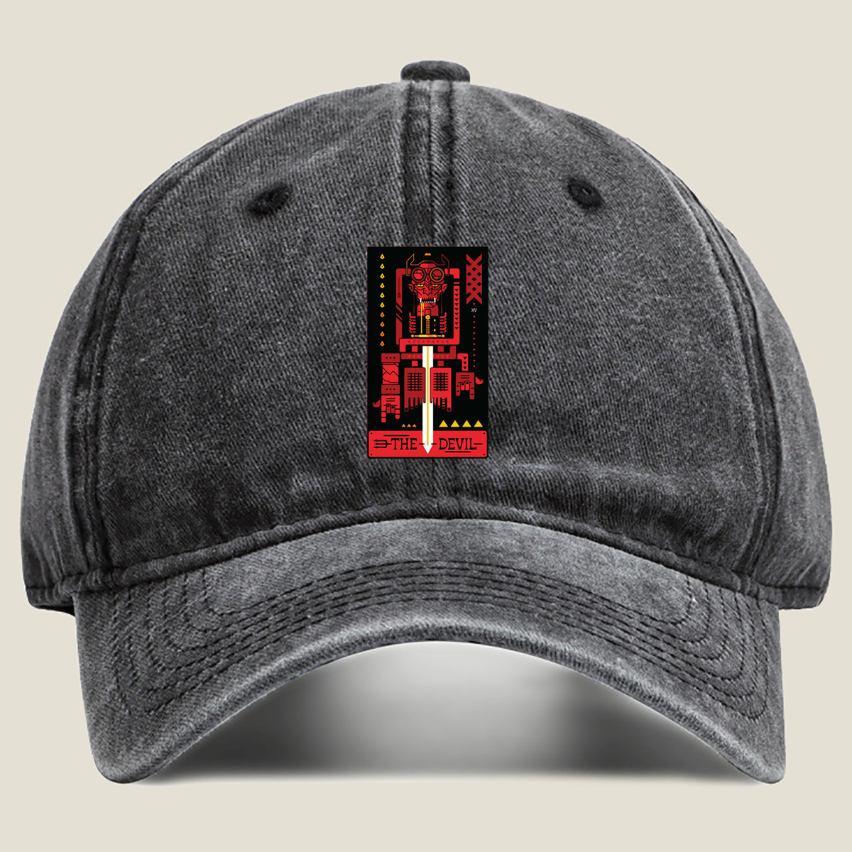 The Devil - Cybernetic Tarot Card - Washed Denim - Baseball Cap