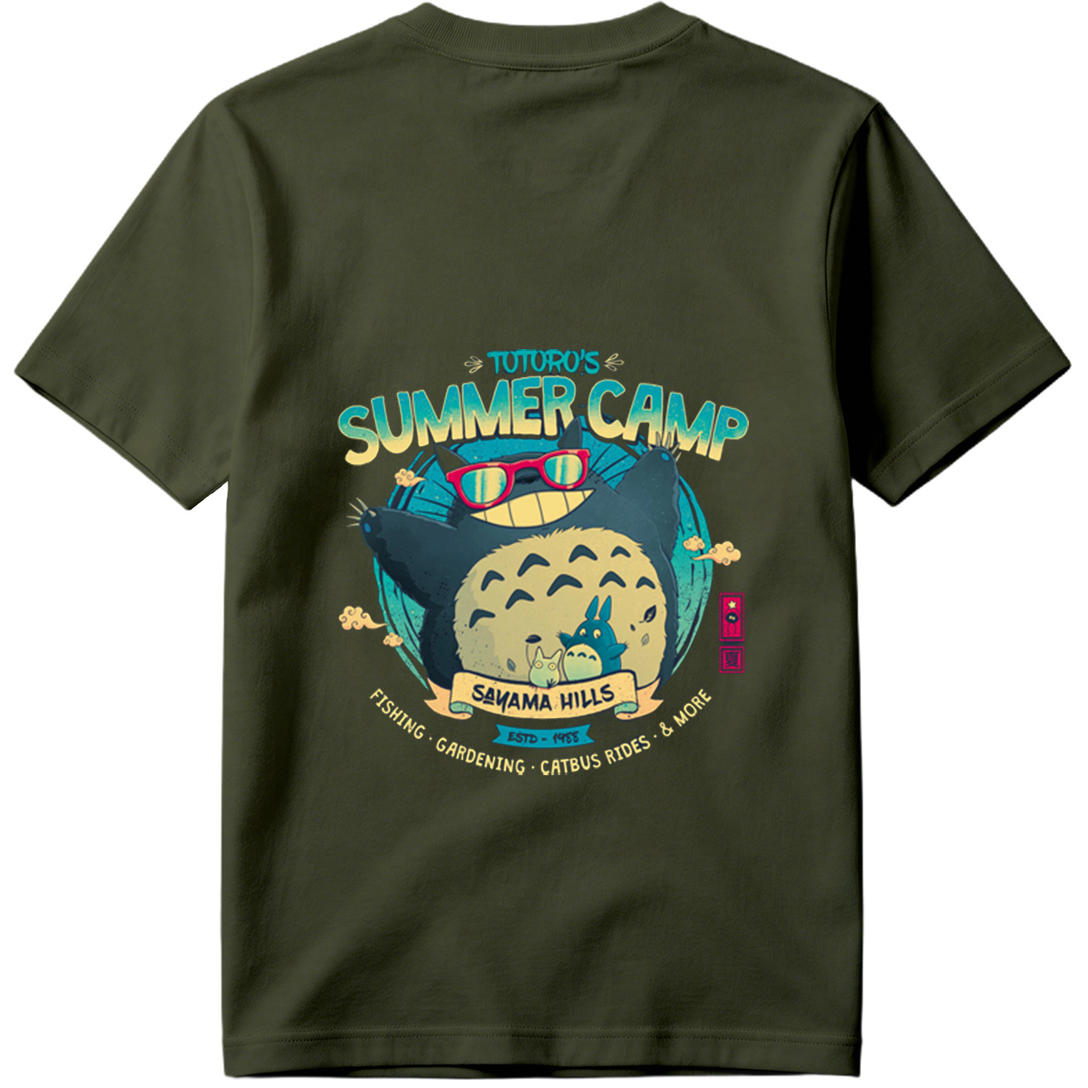 Totoro's Summer Camp: Totoro, Small Totoros, and Catbus - Tee