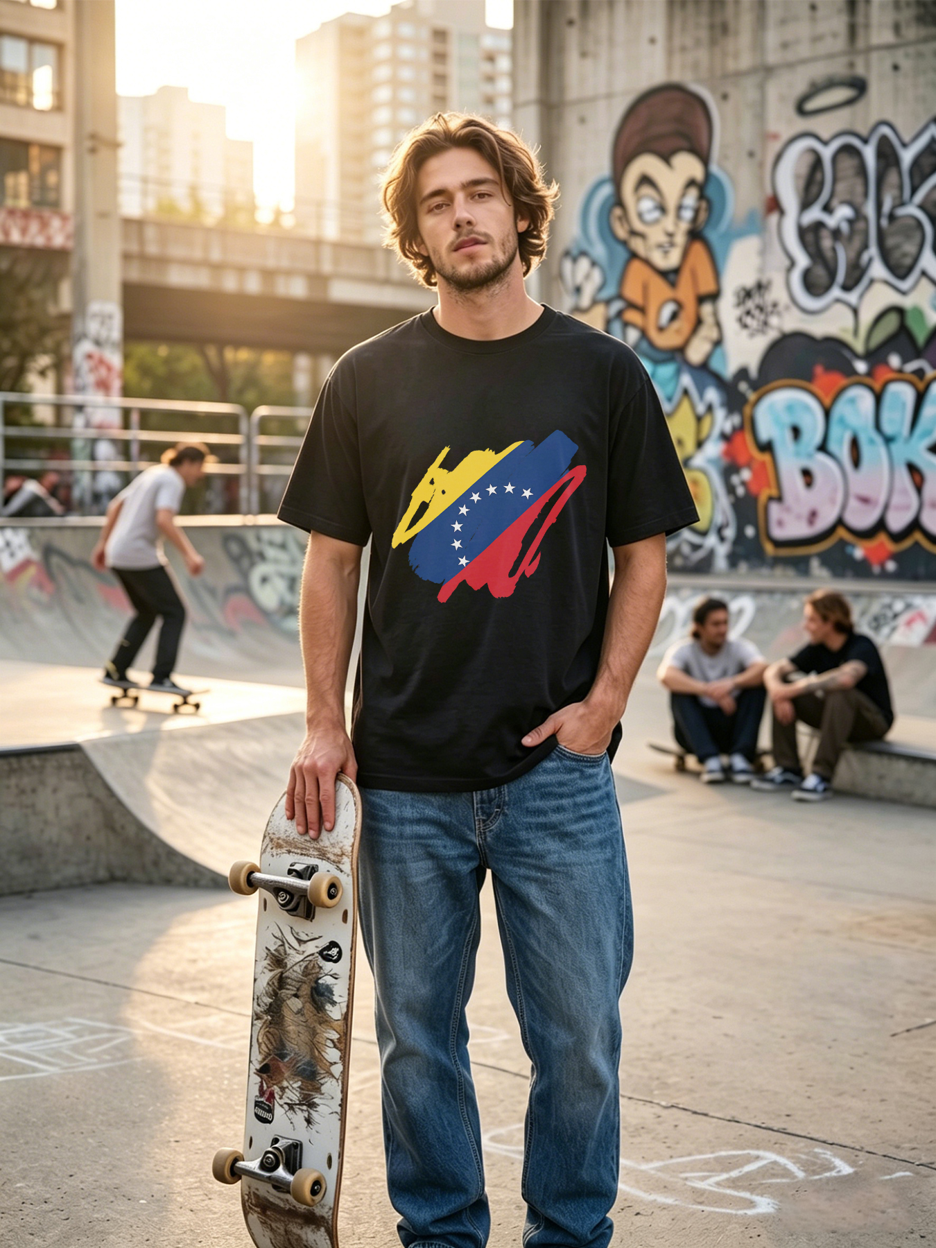 Men's Printed T-Shirt Venezuela Flag Brush Stroke Design Casual Round Neck Lightweight Breathable Summer Short Sleeve Tee for Travel and Daily Wear Adults