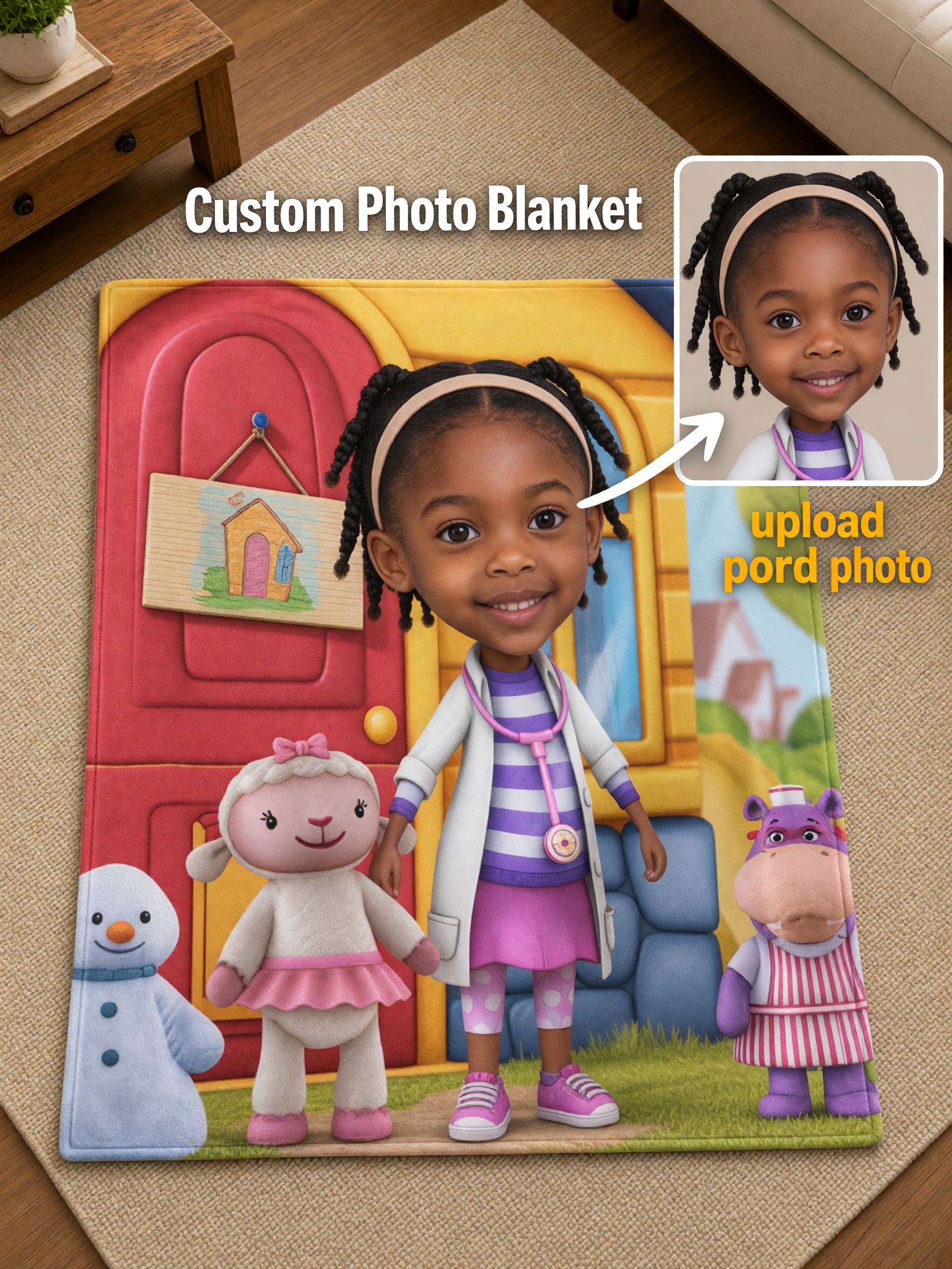 Custom Face Blanket Personalized Little Doctor Cartoon Flannel Throw, Soft Cozy Keepsake Gift for Kids and Toddlers
