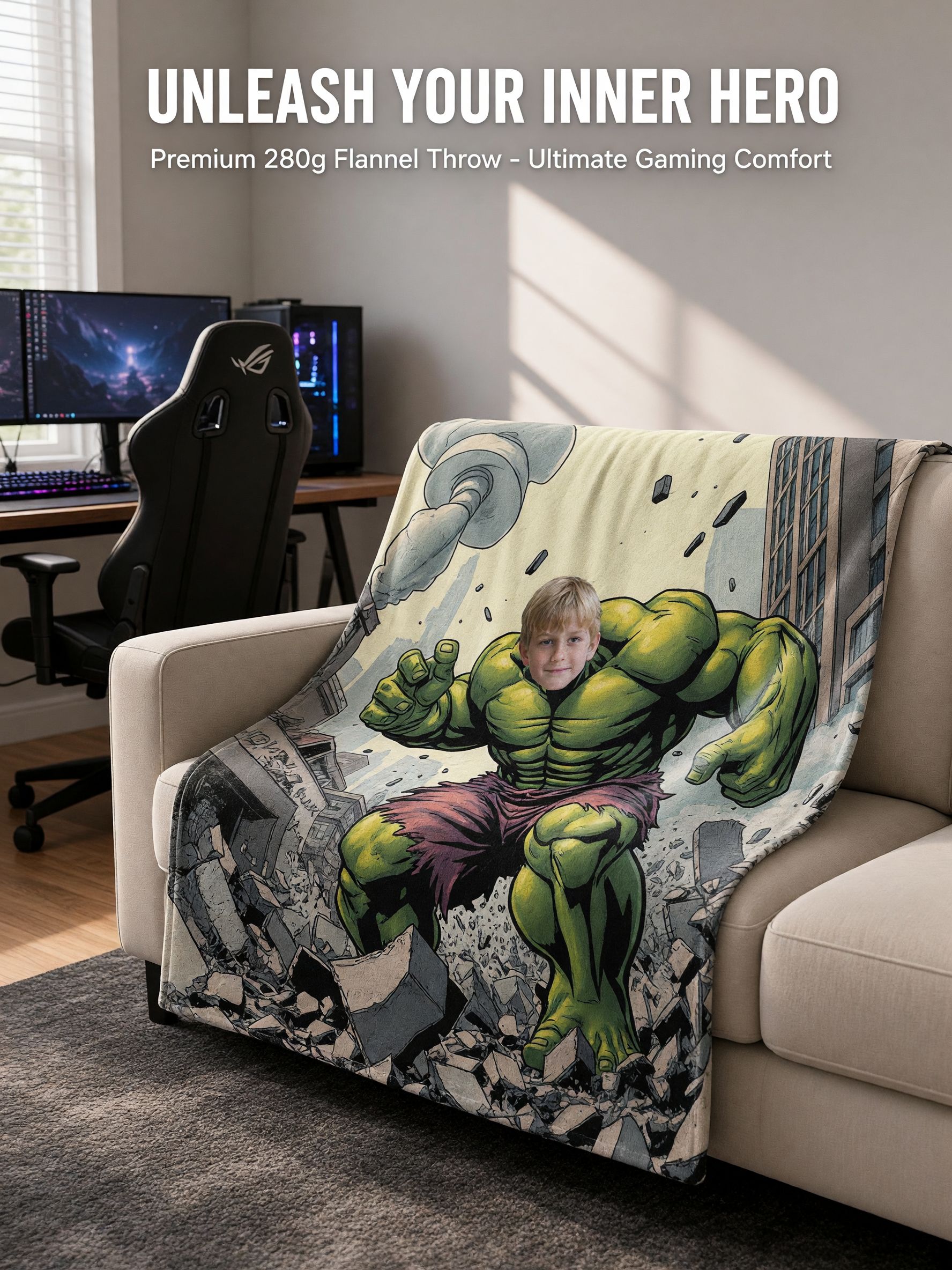 Custom Photo Superhero Throw Blanket Soft Flannel Face Cutout Comic Bed Cover Ideal Personalized Gift