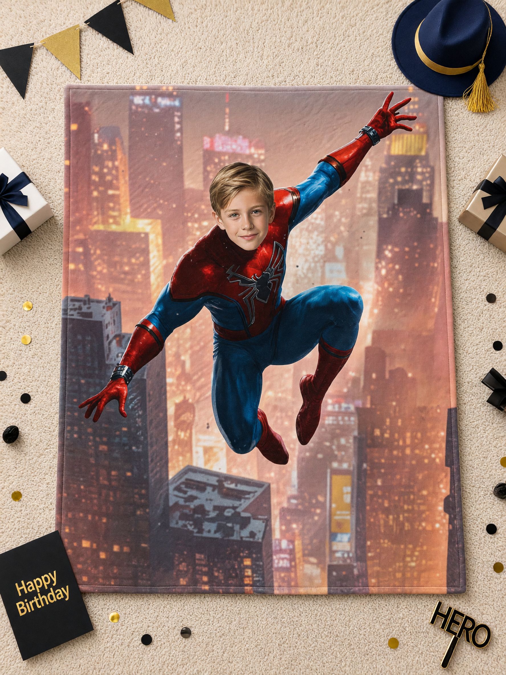 Personalized Face Superhero Flannel Blanket Custom Photo Flying Hero Cozy Throw Bedding Ideal Birthday Gift for Kids