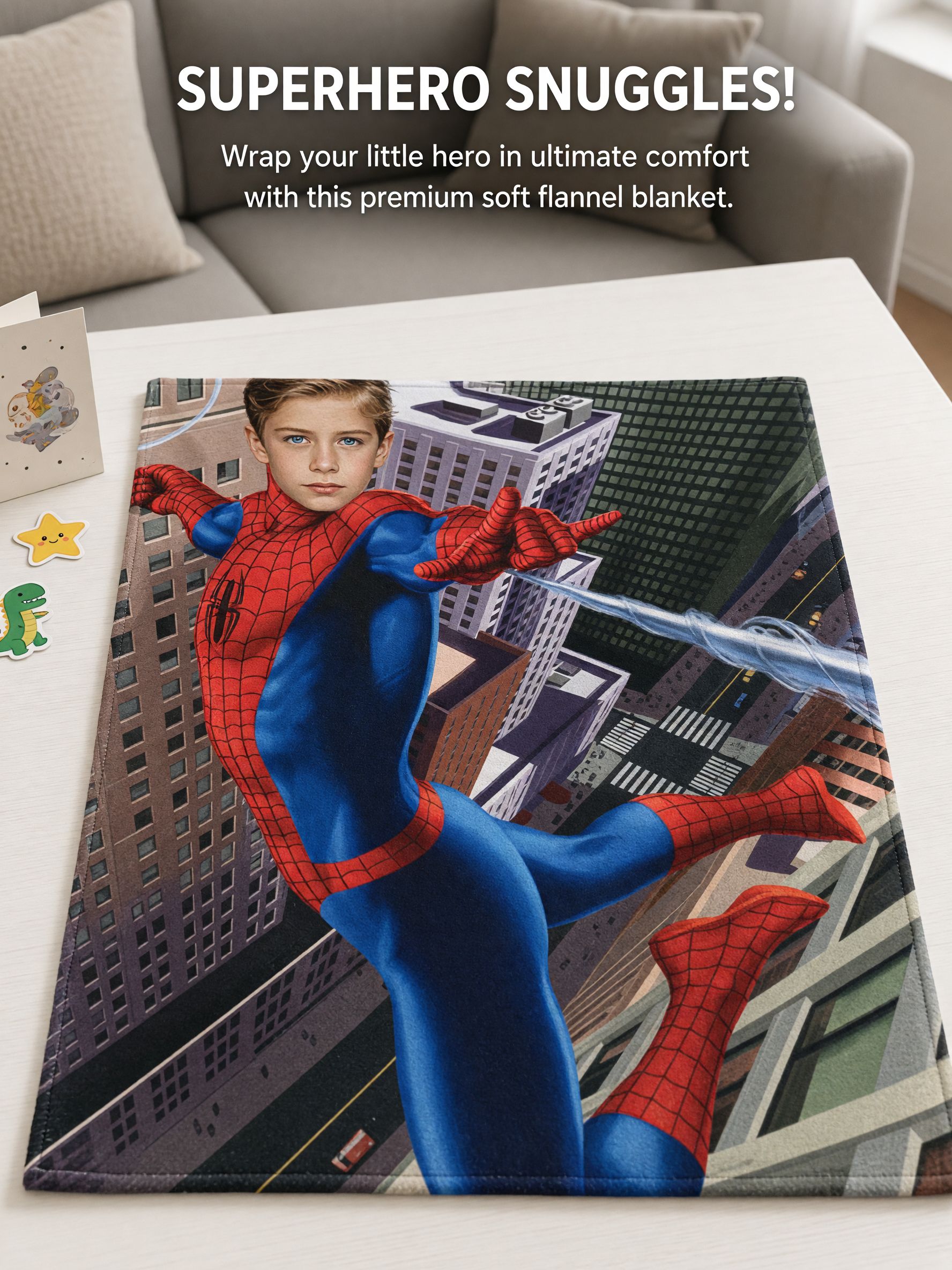 Custom Face Photo Superhero Fleece Blanket, Personalized Throw Blanket for Kids and Adults, Ideal Personalized Gift