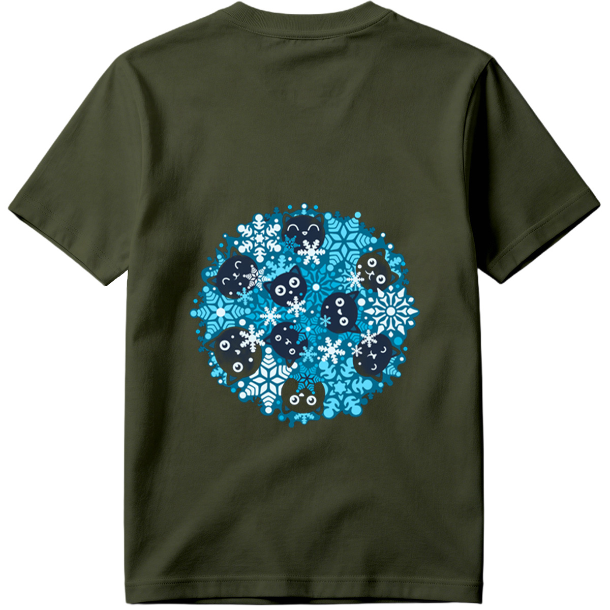 Black Cats and Snowflakes Winter Pattern - Tee