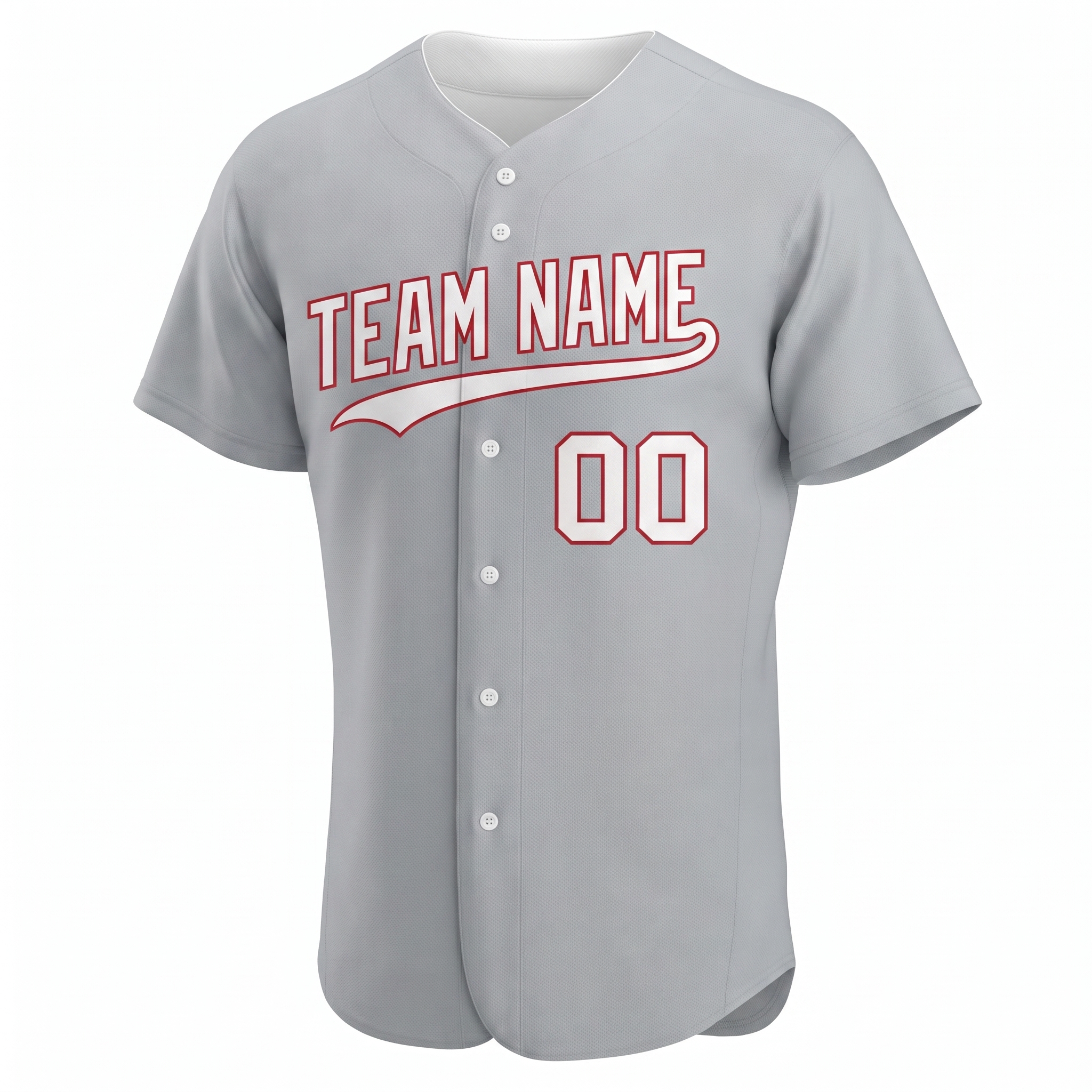 Custom Printed Detroit Script Style Baseball Jersey Gray Navy Piping Button Down Shirt for Men and Women