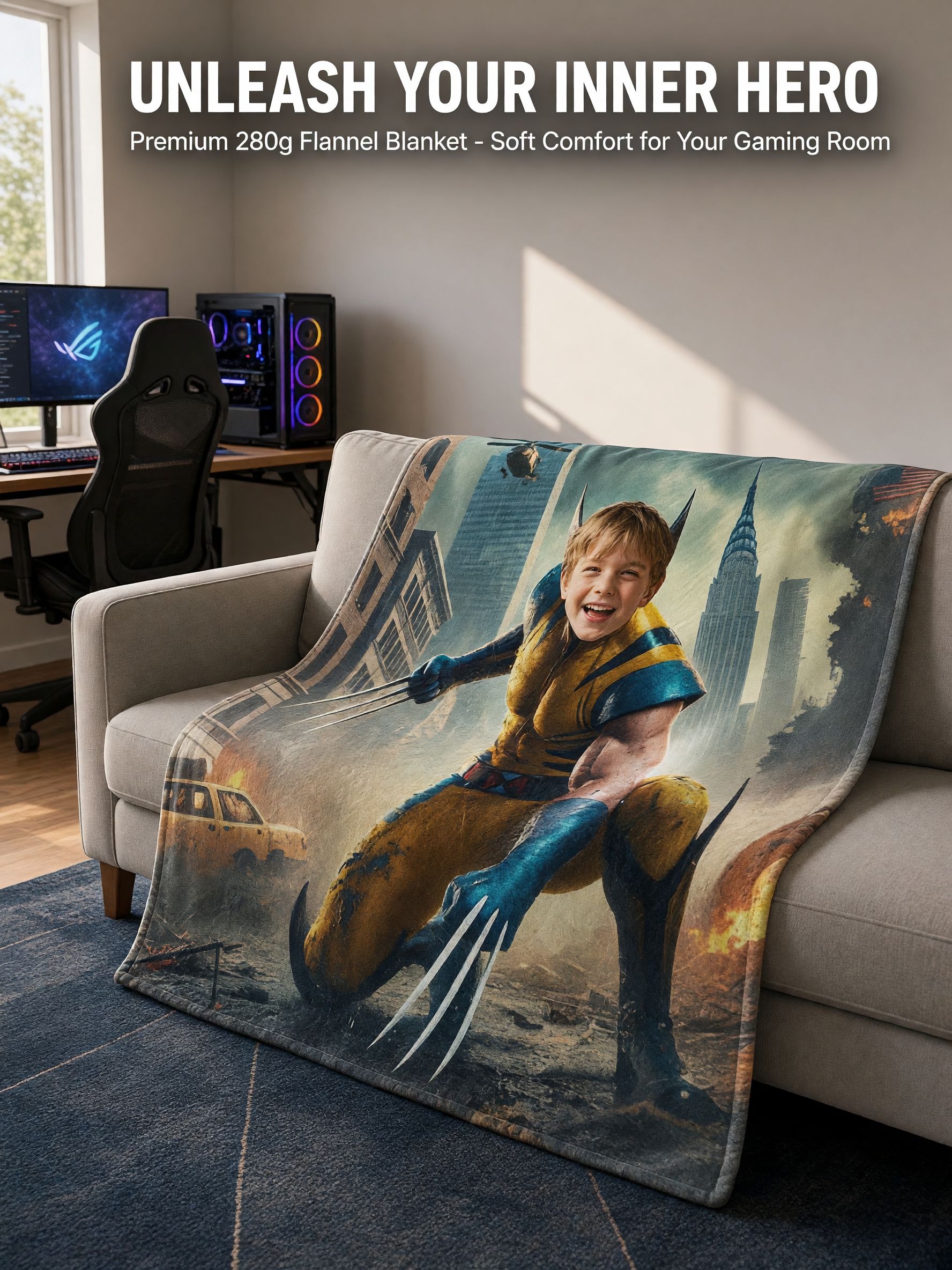Custom Face Superhero Blanket, Personalized Ultra Soft Flannel Throw for Kids and Adults, Ideal Birthday Photo Gift