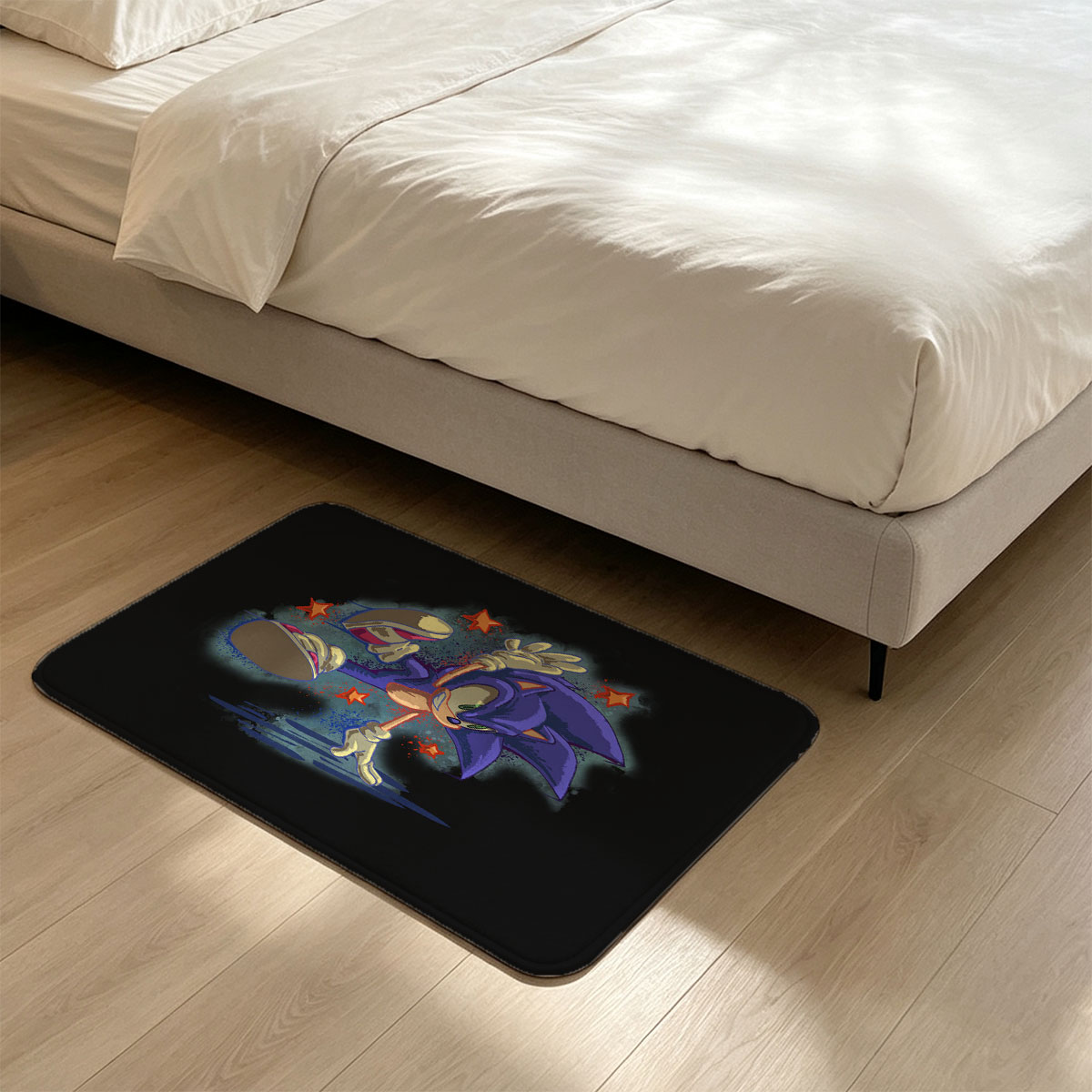 Sonic the Hedgehog in Dynamic Pose with Stars - Flannel floor mat