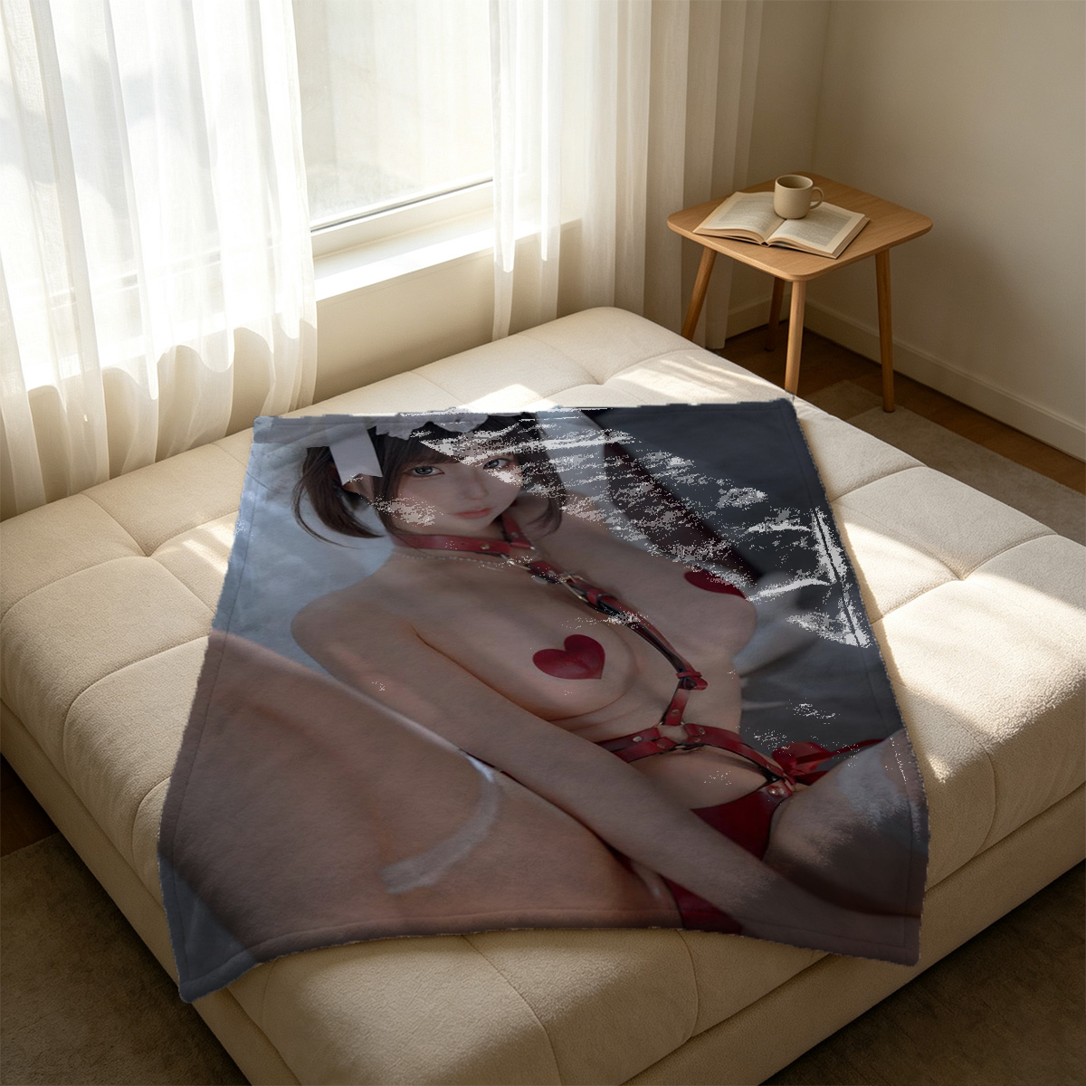Two Nude Women in a Yellow Flower Field - Blanket