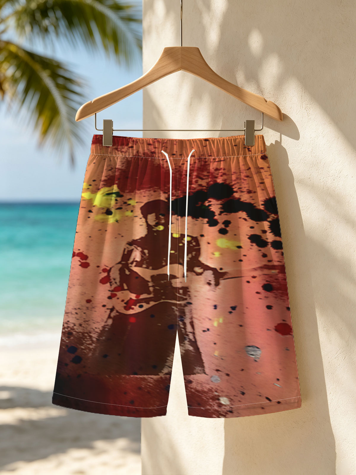 Guitarist Silhouette in Abstract Splash Art -  Beach shorts