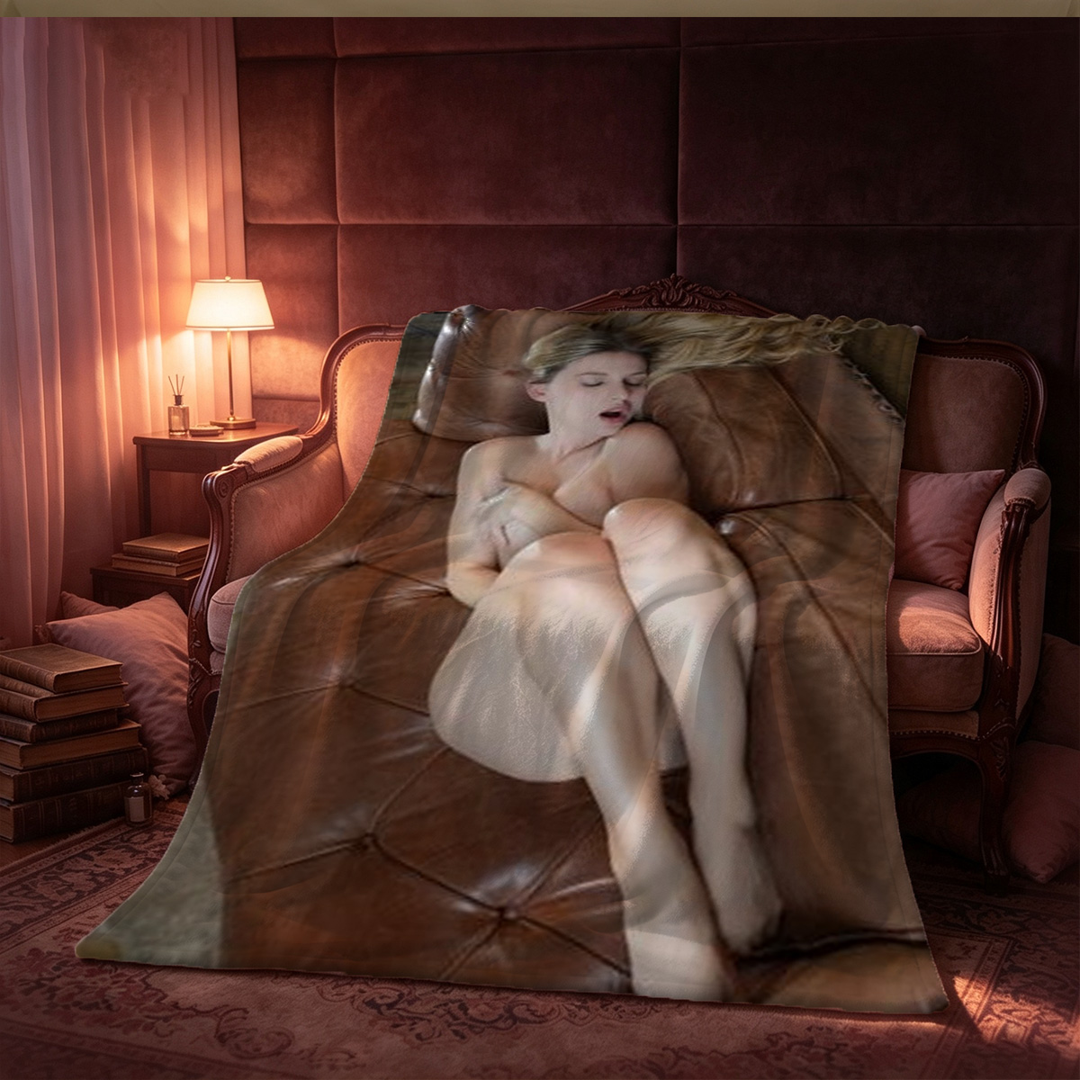 Nude Japanese AV Star on Boat with Champagne Bottle - Blanket