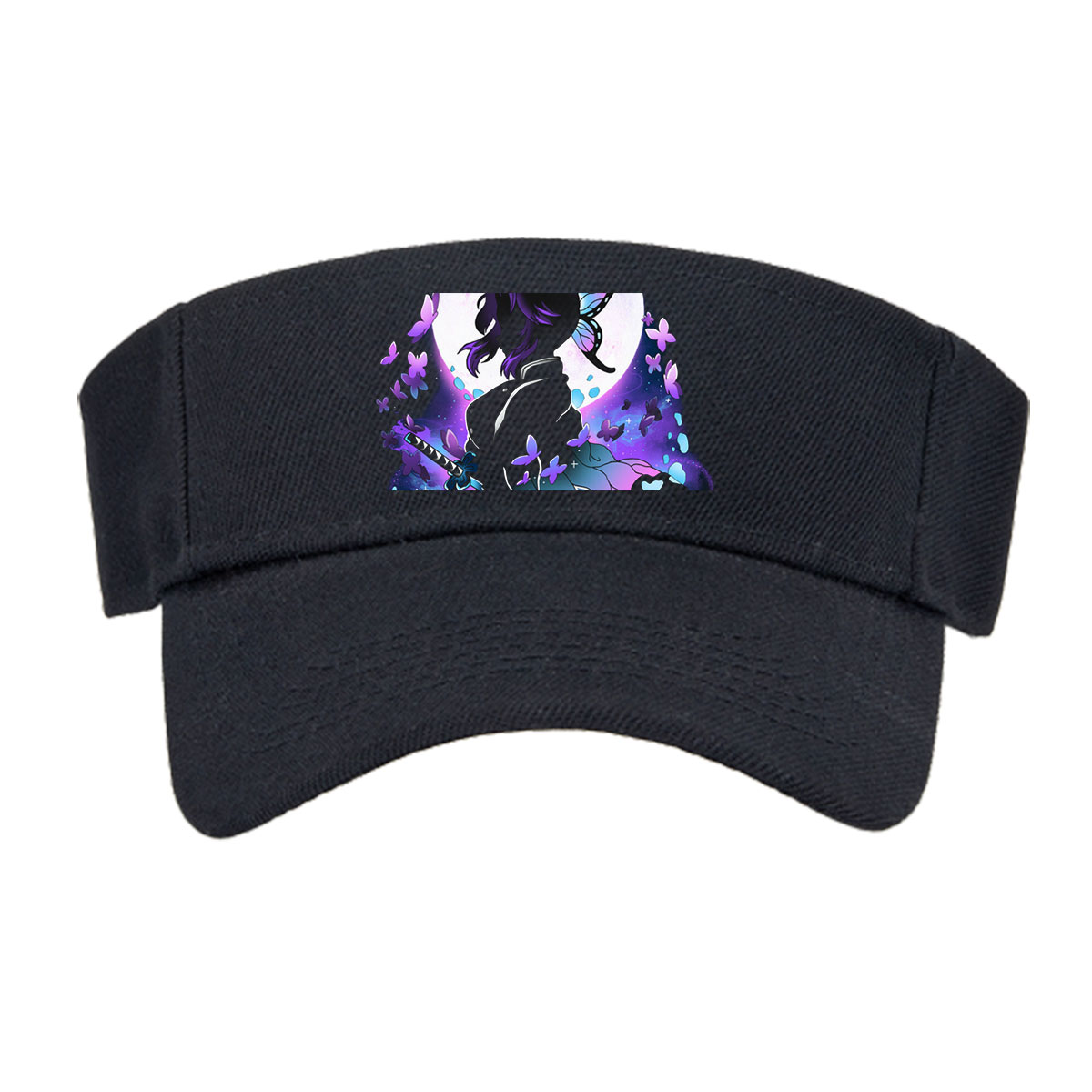Shinobu Kocho from Demon Slayer, butterfly wings, moonlit silhouette, sword, purple butterflies -  Visor cap