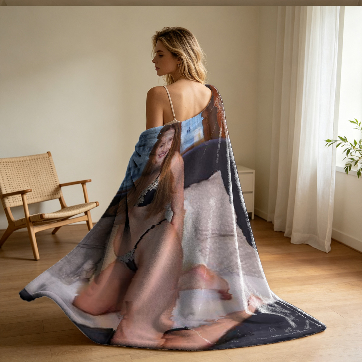 Nude Blonde Model Posing by the Poolside - Blanket