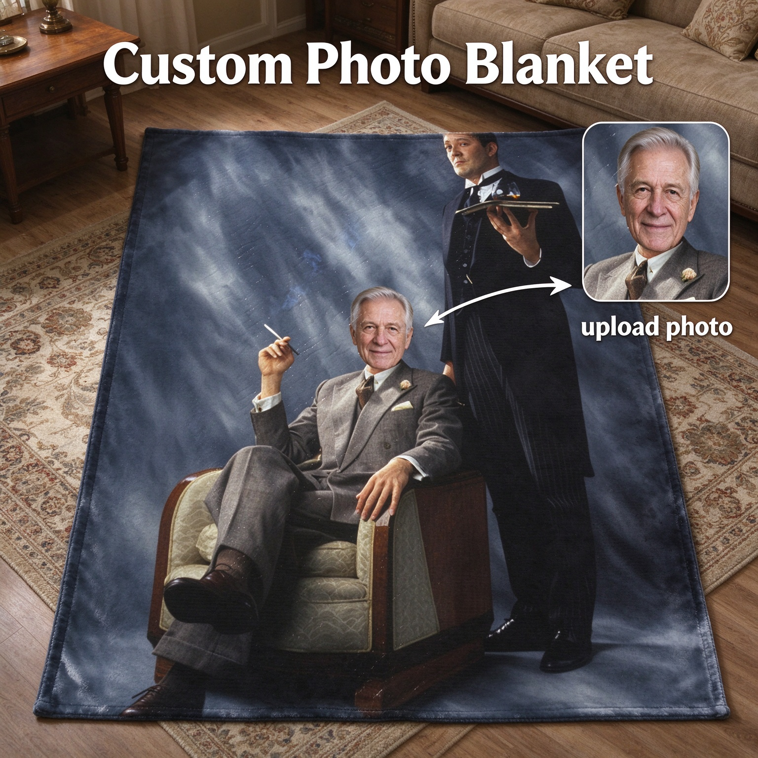 Custom Face Blanket Personalized Photo Portrait Ultra Soft Flannel Fleece Throw Cozy Gift