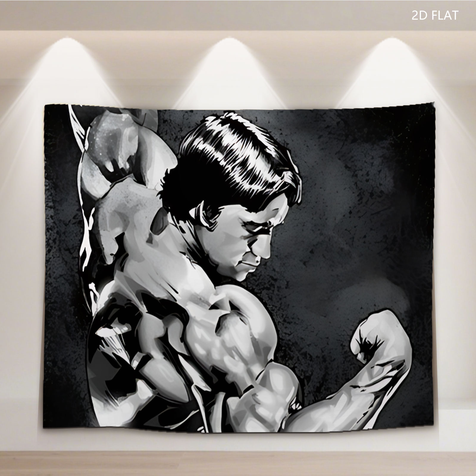 Arnold Schwarzenegger Flexing Muscles in Classic Bodybuilding Pose - Tapestry