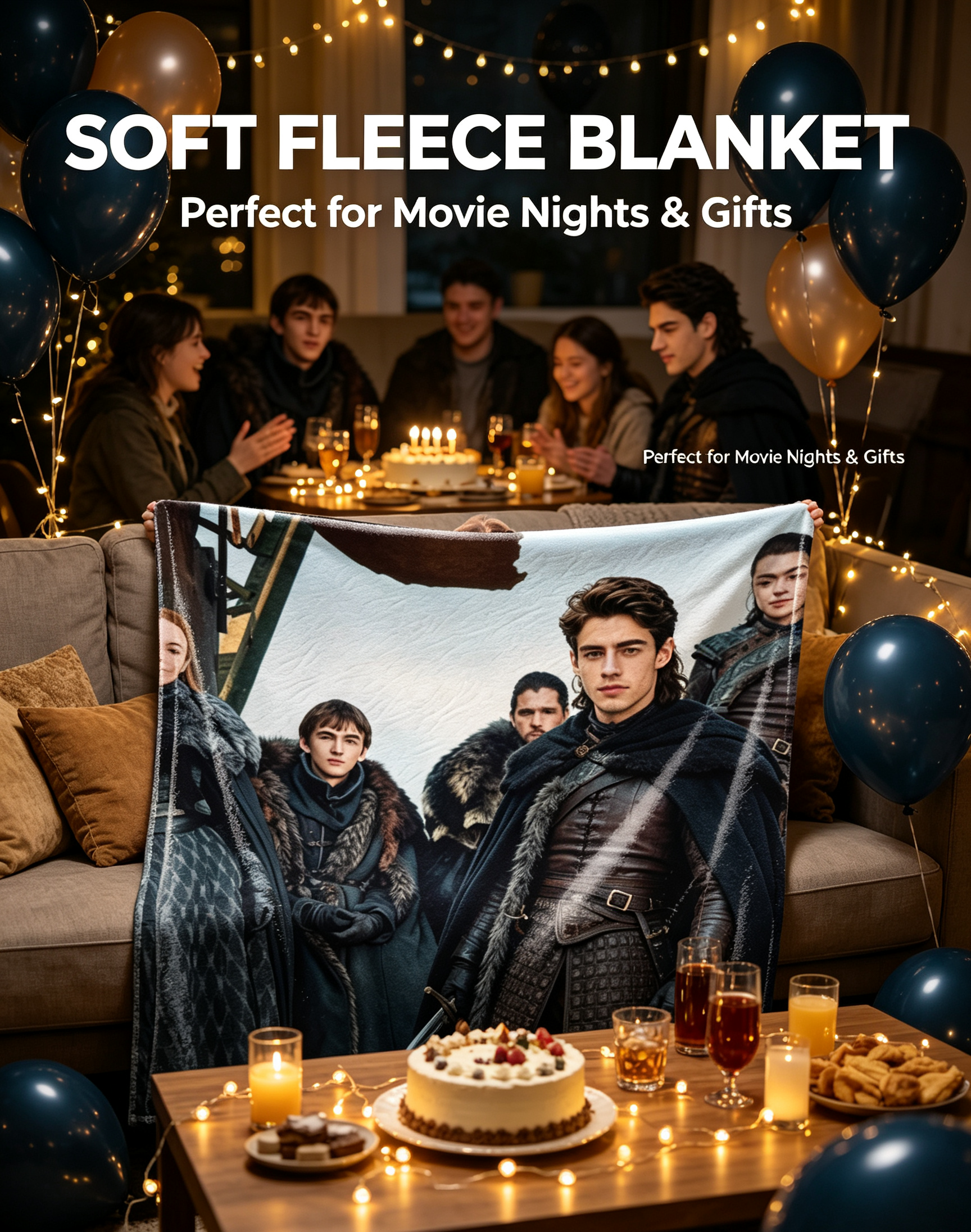Custom Face Blanket Game of Thrones Inspired Flannel Blanket for Couch, Bed, or Travel – Perfect Gift for Fans and Collectors