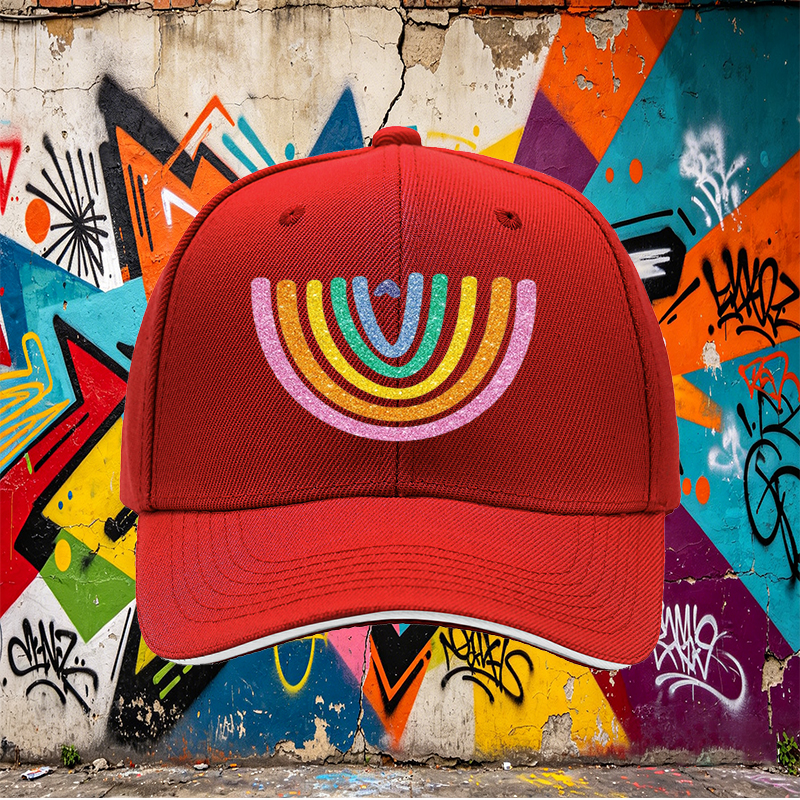 Unisex Classic Sandwich Hat with Glitter Rainbow Heart Print | Perfect for Outdoor Activities, Beach, Festival, and Daily Wear | Ideal for Adults Seeking Fun and Vibrant Style