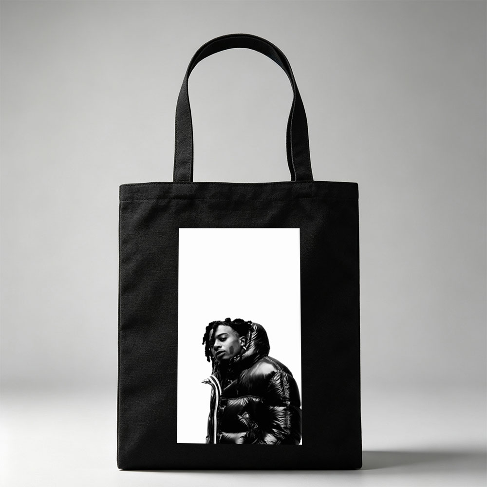 Lil Durk in a Bold Black Puffer Jacket Against a Stark White Background - Canvas tote bags