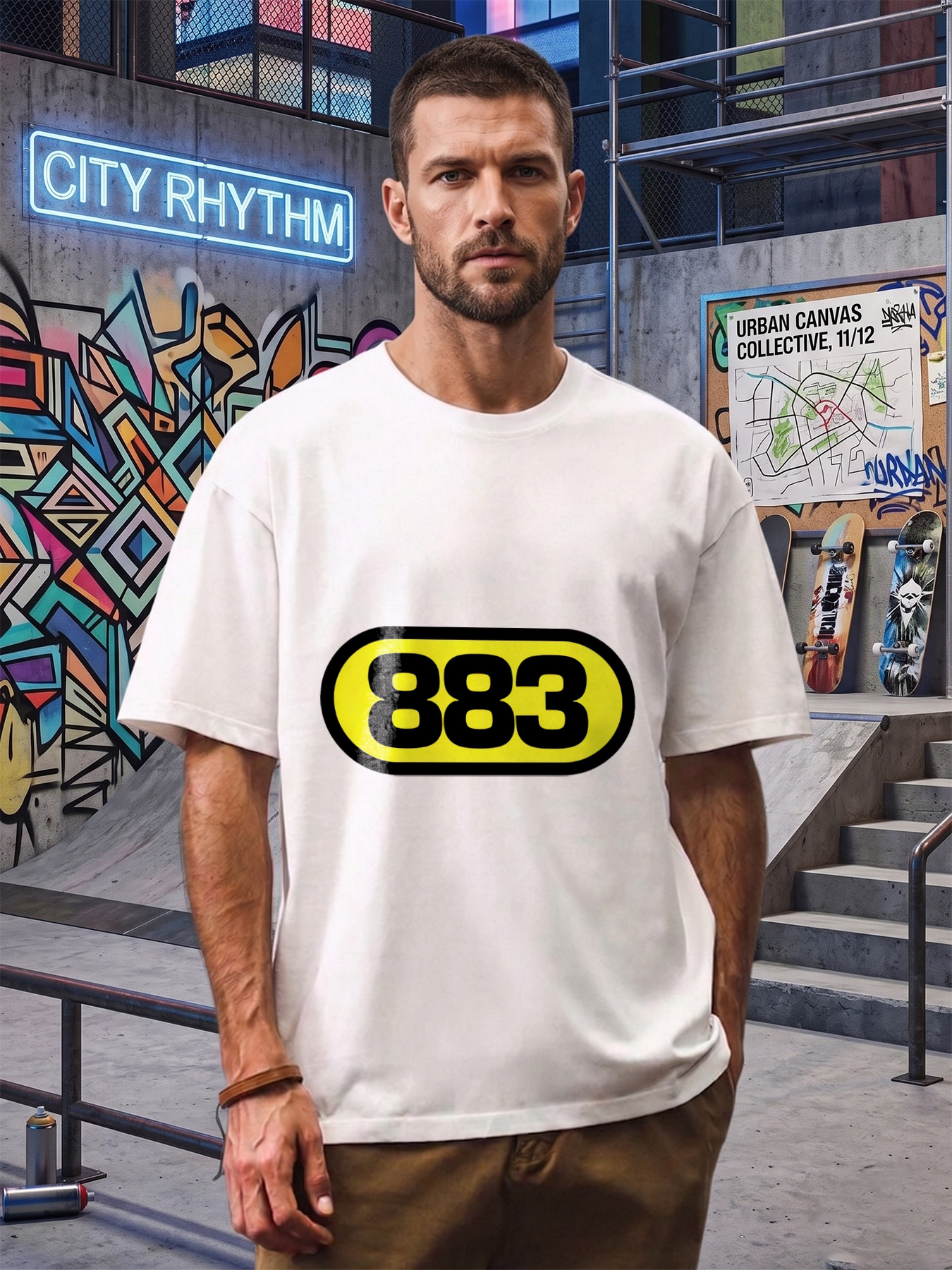 Men's 883 Printed T-Shirt Number Logo Graphic Casual Round Neck Lightweight Breathable Summer Short Sleeve Tee for Daily Wear and Outdoor Activities Adults