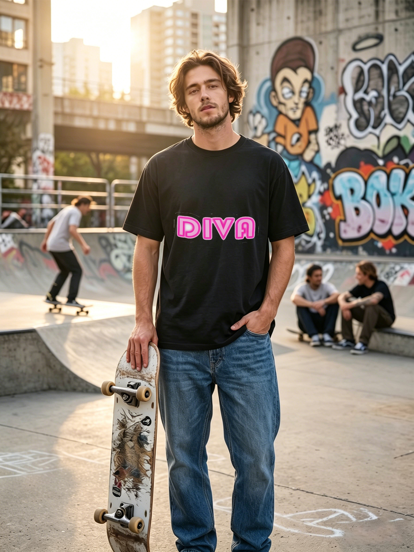 Men's Printed T-Shirt Diva Neon Pink Text Graphic Casual Round Neck Summer Lightweight Breathable Short Sleeve Tee for Trendy Urban Lifestyle Adults