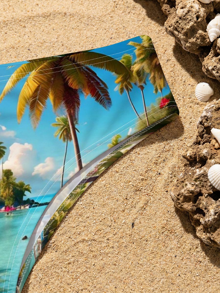 Tropical Paradise with Palm Trees and Crystal Clear Water -  Men's swim trunks