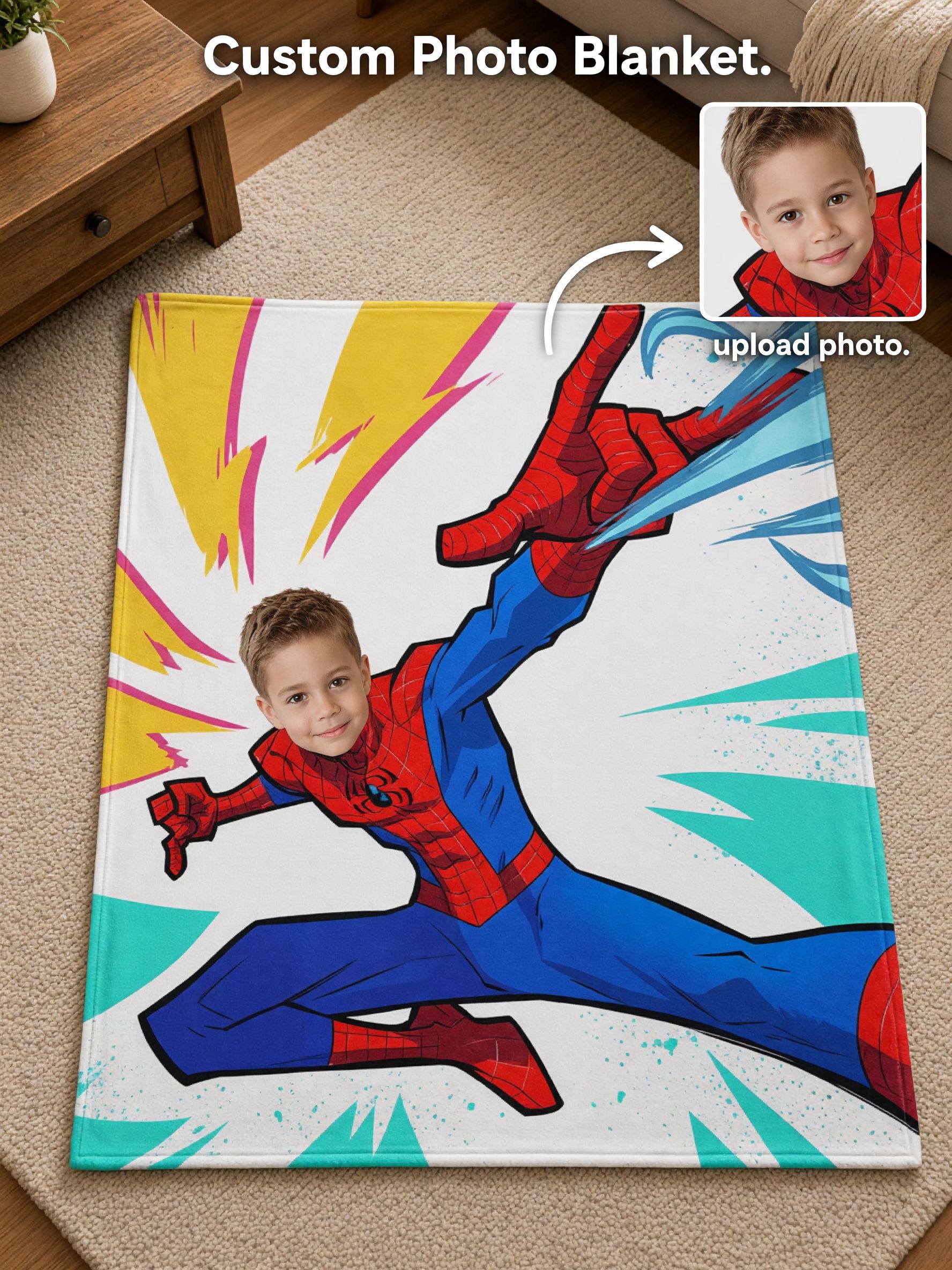 Personalized Superhero Photo Blanket Custom Face Soft Flannel Fleece Throw Bed Couch Cozy Gift