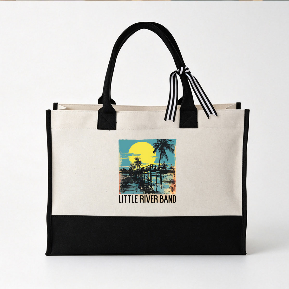 Little River Band - Tropical Sunset Dock Scene - Canvas patchwork gift tote bag