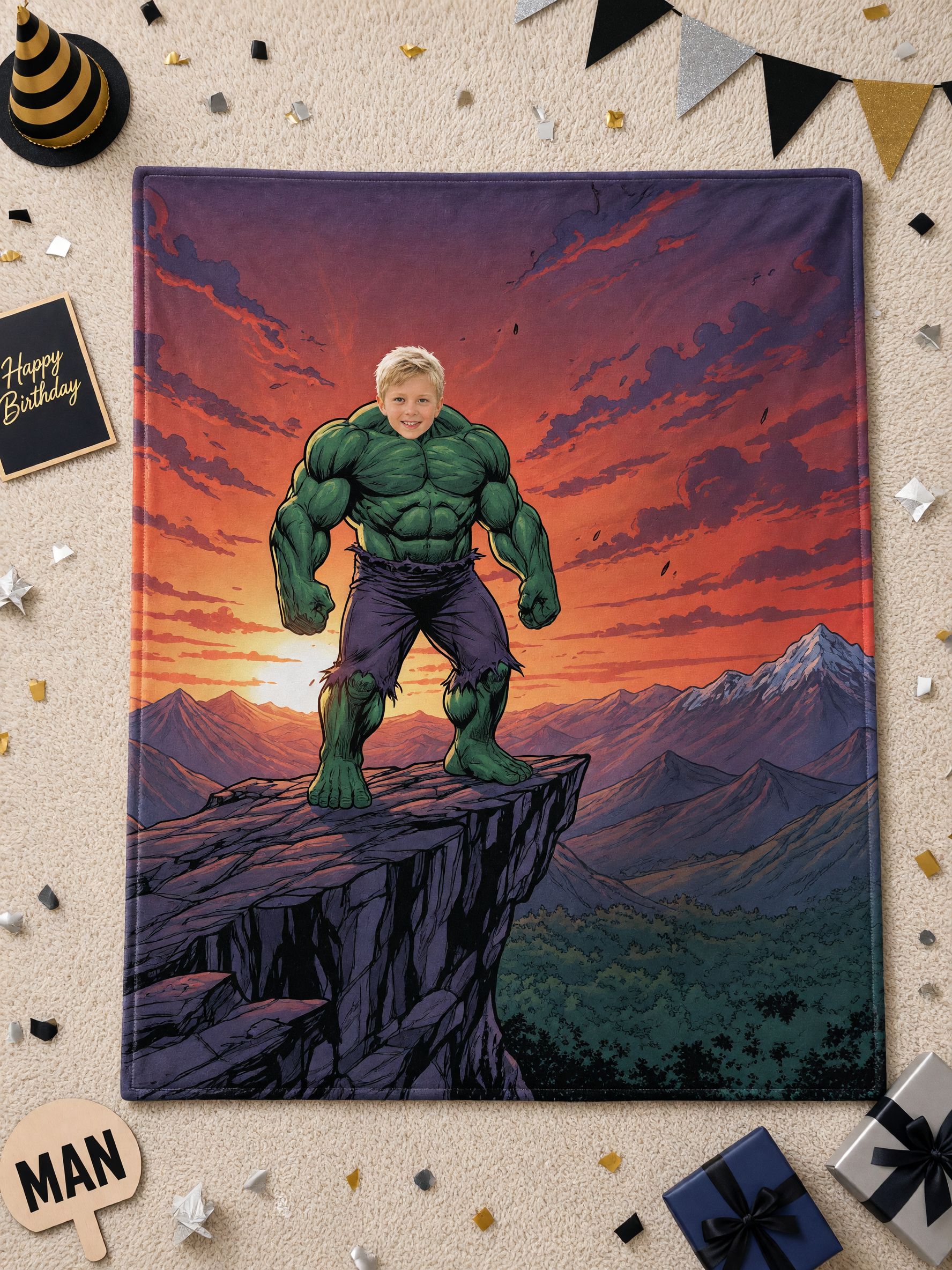 Custom Photo Superhero Flannel Throw Blanket Personalized Face Portrait Bed Couch Cozy Gift
