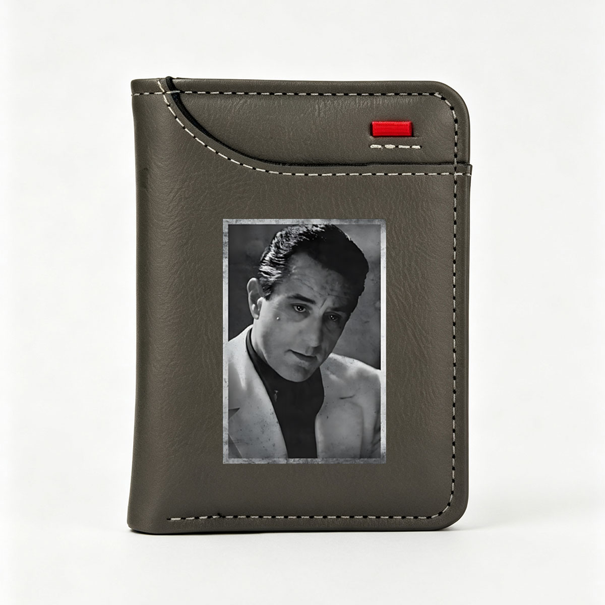 Classic Black-and-White Portrait of a Man in a Suit and Turtleneck - Vertical Style Wallet