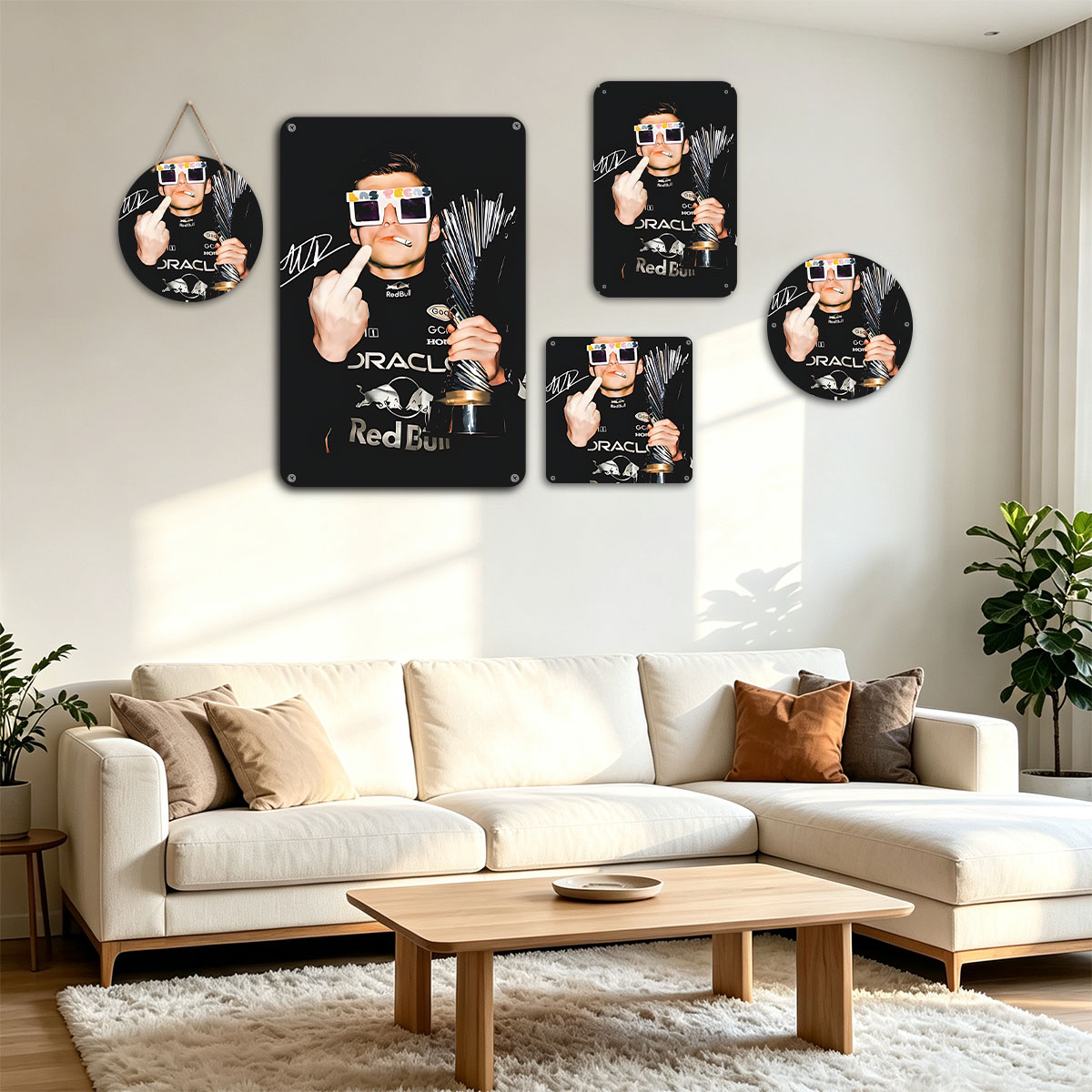 Max Verstappen in Red Bull Racing Gear, Holding Trophy and Wearing Las Vegas Sunglasses - painting