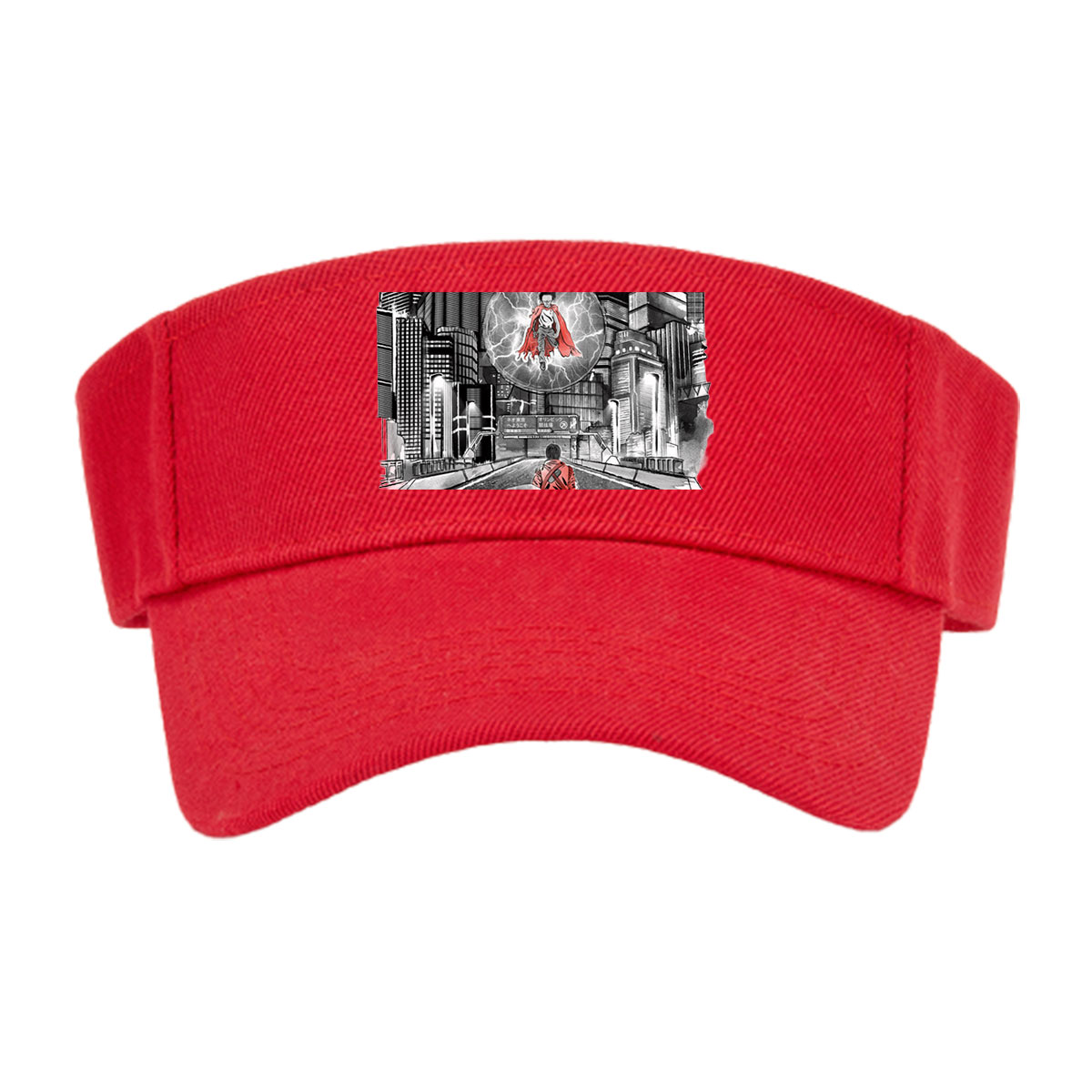 Akira: Neo-Tokyo Rider on a Red Motorcycle with a Floating Figure in a Thunderous Sphere -  Visor cap