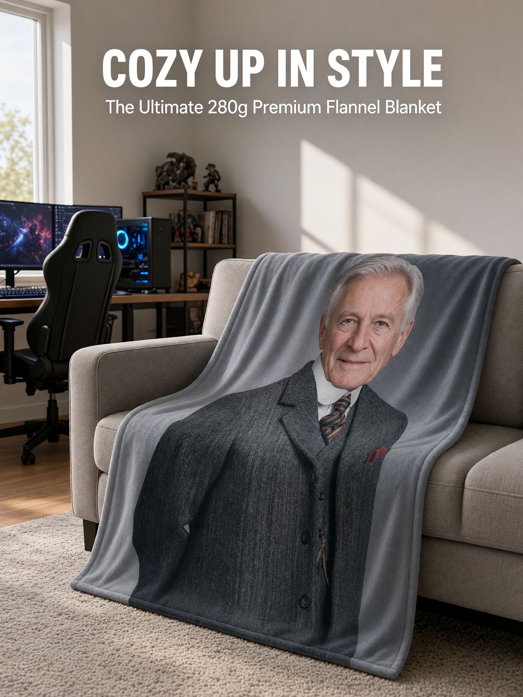 Custom Photo Face Blanket, Personalized Flannel Throw Blanket for Bed Couch, Cozy Keepsake Gift for Family and Friends