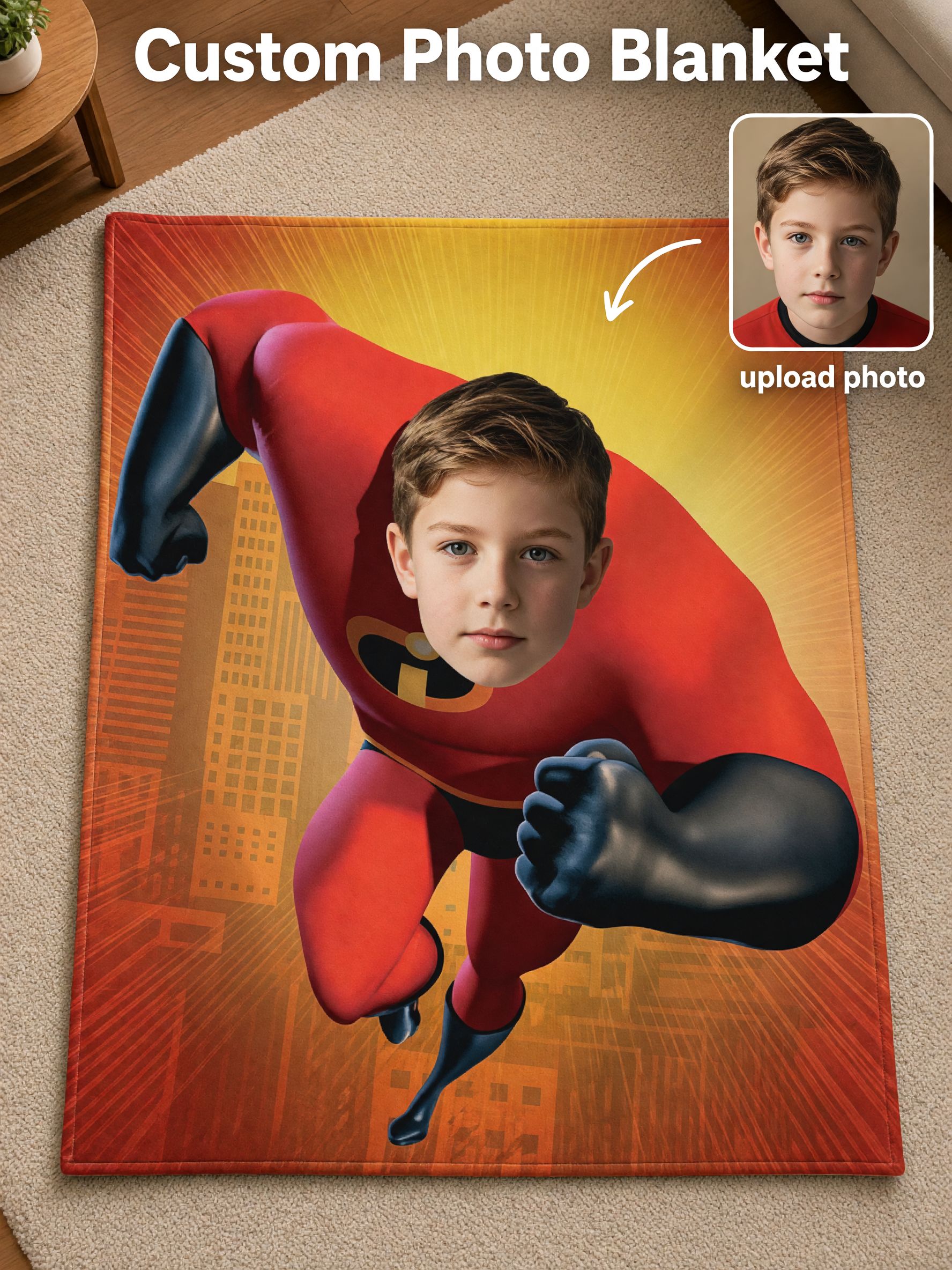 Custom Face Superhero Flannel Fleece Blanket Personalized Photo Throw Ultra Soft Anti-Pilling Cozy Bed Couch Gift
