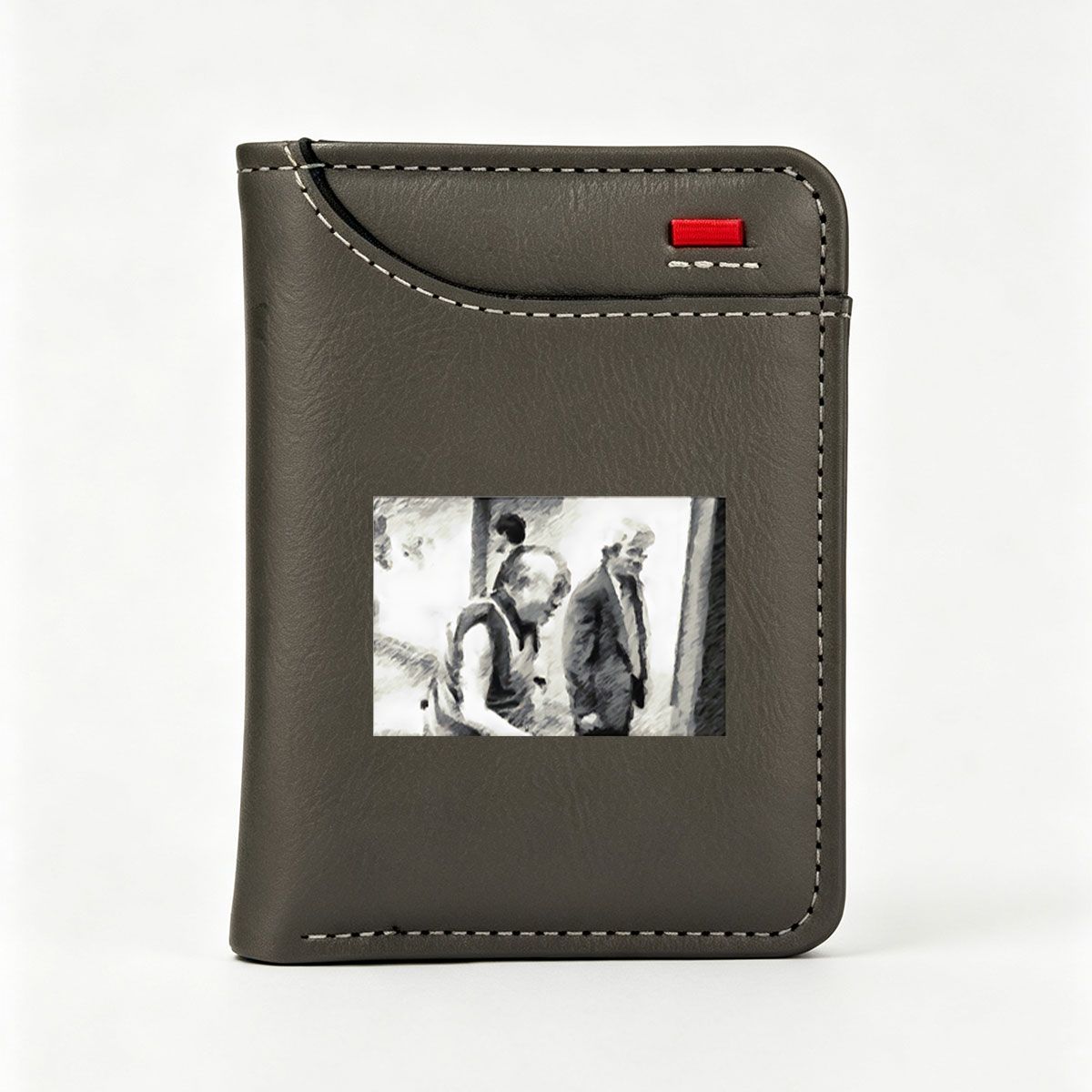 Two Men in Conversation, One in Suit, Monochrome Sketch - Vertical Style Wallet