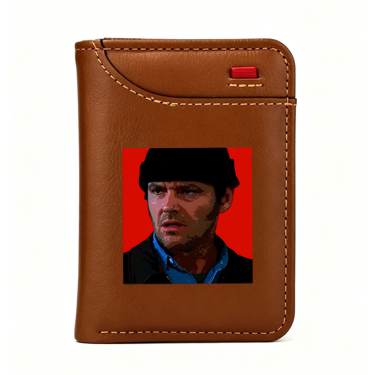 Man in Beanie and Leather Jacket Against Red Background - Vertical Style Wallet