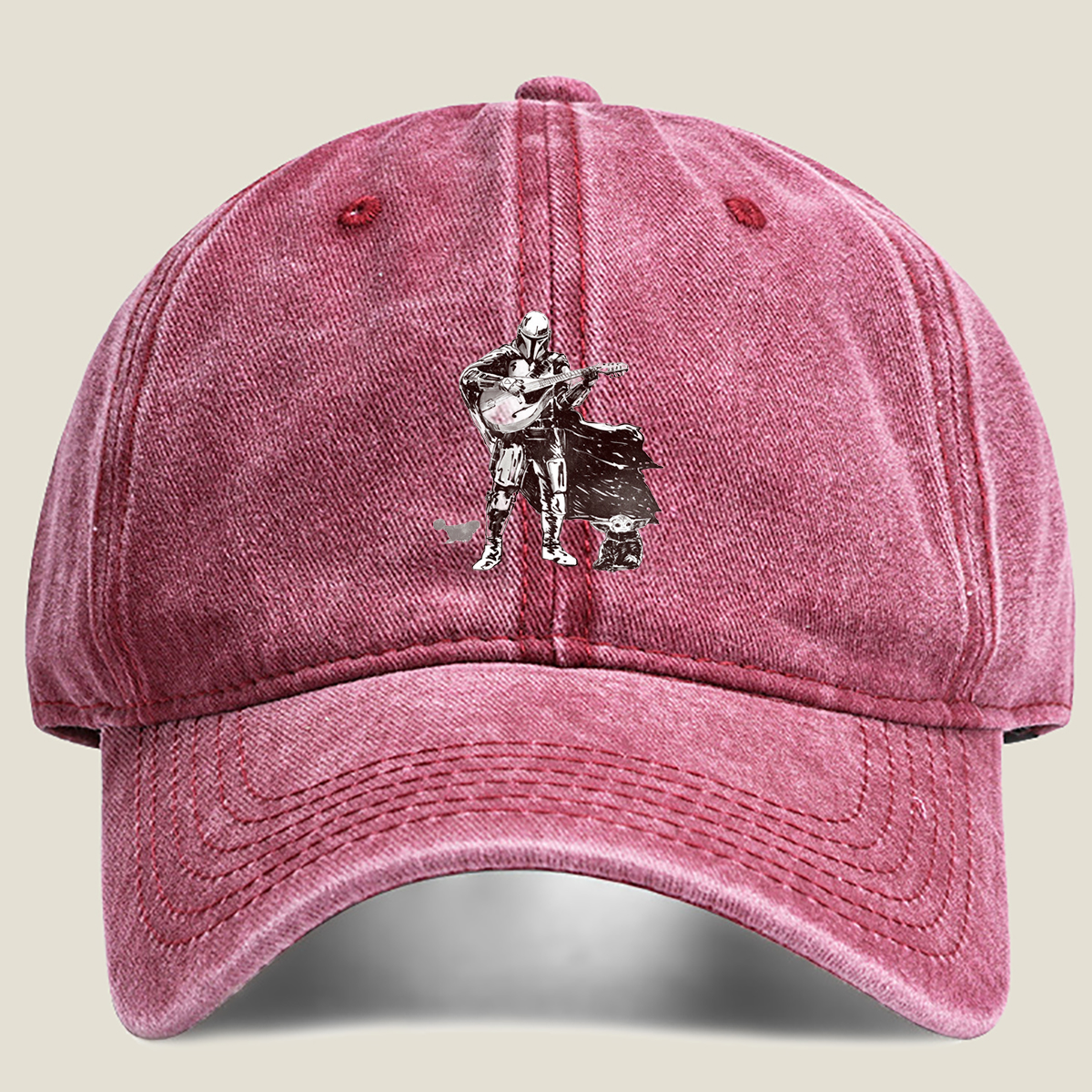 The Mandalorian and Grogu Playing Guitar - Washed Denim - Baseball Cap